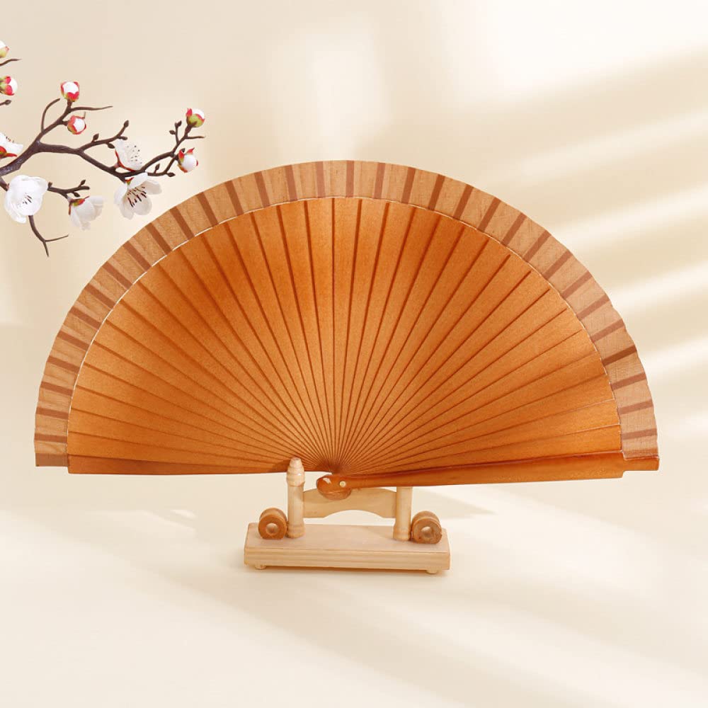 qbodp 2 Pcs Wooden Folding Hand Fan for Women,Spanish Vintage Folding Fan 9 Inches Portable Foldable Fan for Wedding,Dance,Party,Performance,Brown