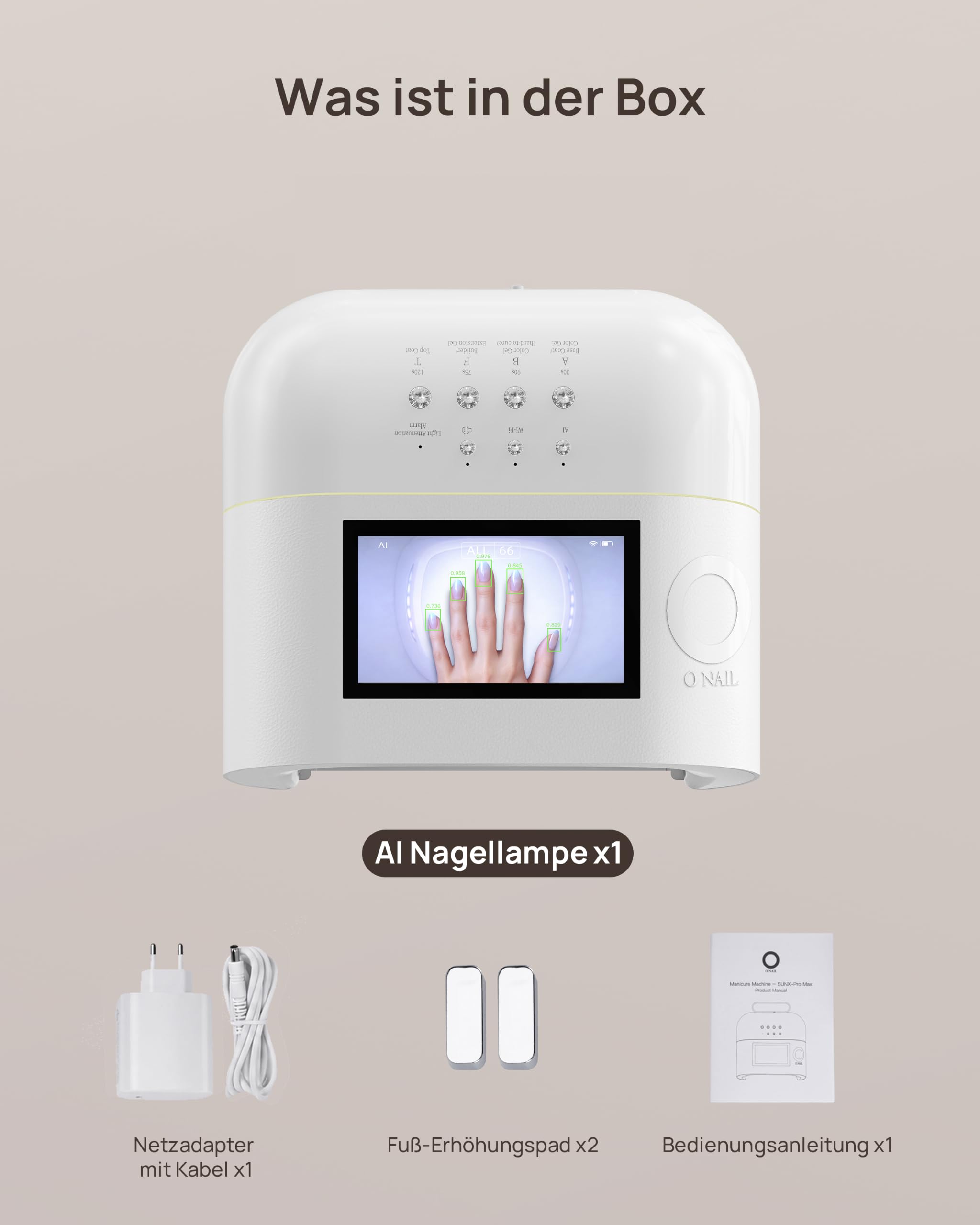UV LED Nagellampe für Gelnägel - KI-Präzisionsscan, HD-Display, 109 LEDs, 73 Wh Akku, Smart-Curing-Modi, für UV-Gel & Aufbaugel [O NAIL SUNX PRO MAX - Weiß]