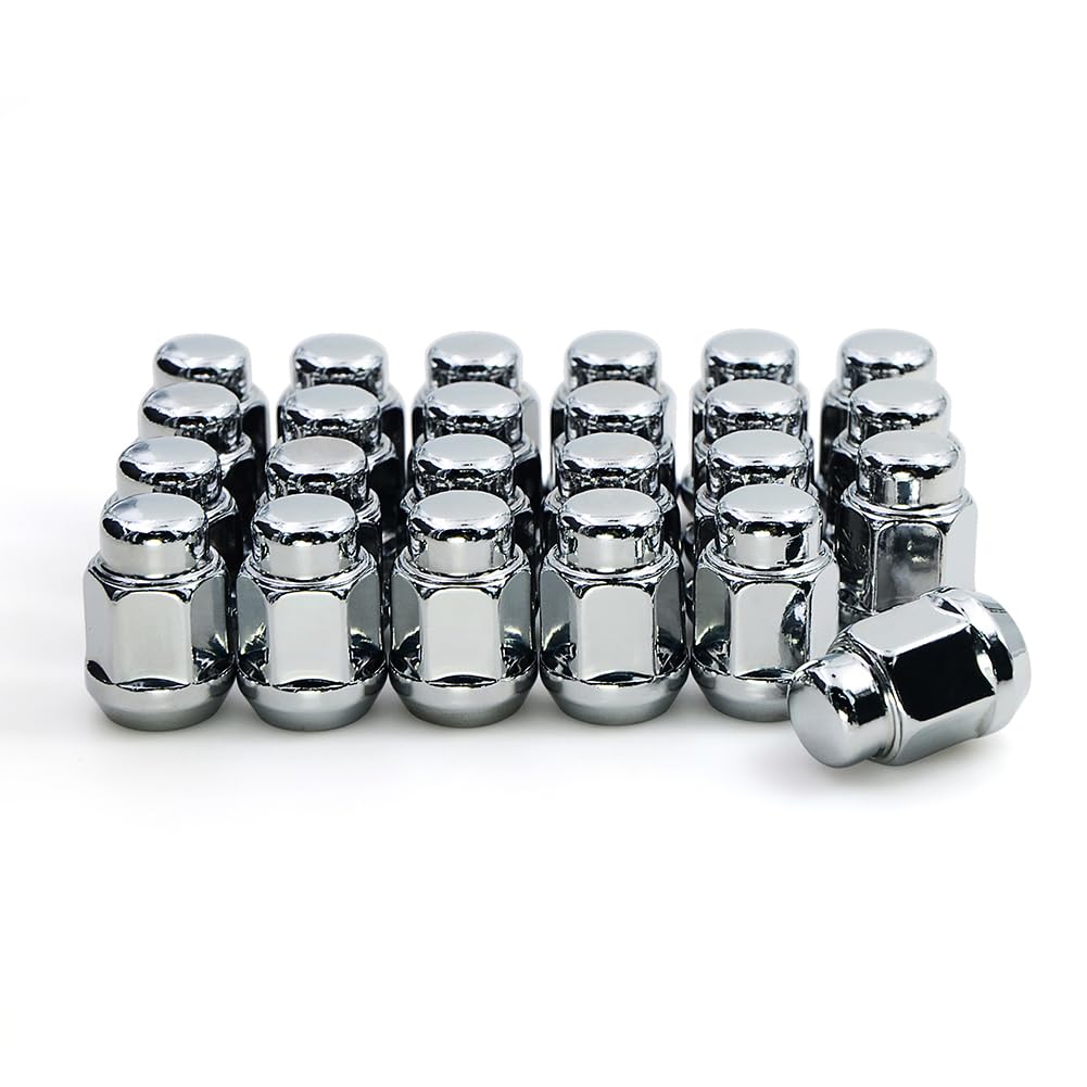 HONISHEN 24 Pcs 1/2"-20 Thread Bulge Acorn 35mm 1.4" Long Lug Nuts Chrome 13/16" 21mm Hex Fits 1991-2005 Dodge Dakota | 1998-2003 Durango | 1992-2017
