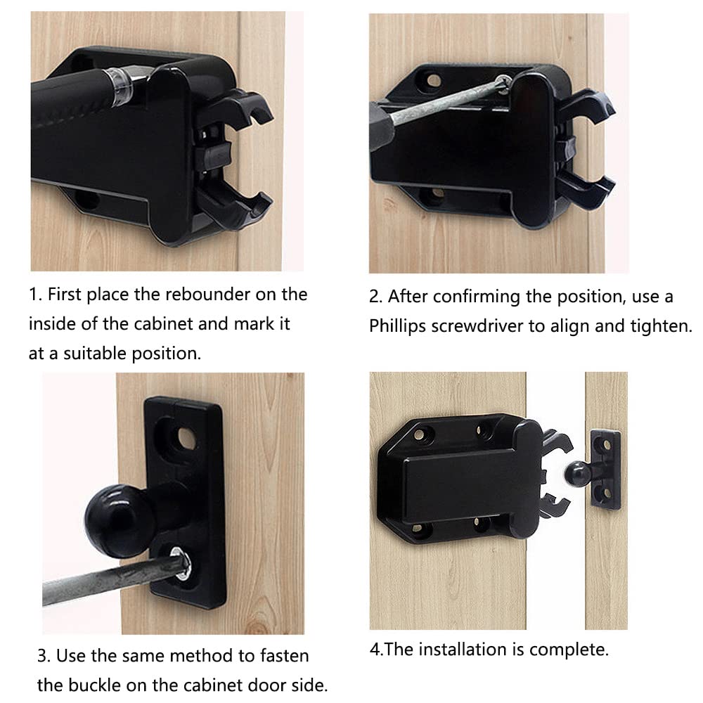 6 Chiusure Push-to-Open Per Armadi E Cassetti - Sistema Apertura A Sfioramento In Nero - Foto 5