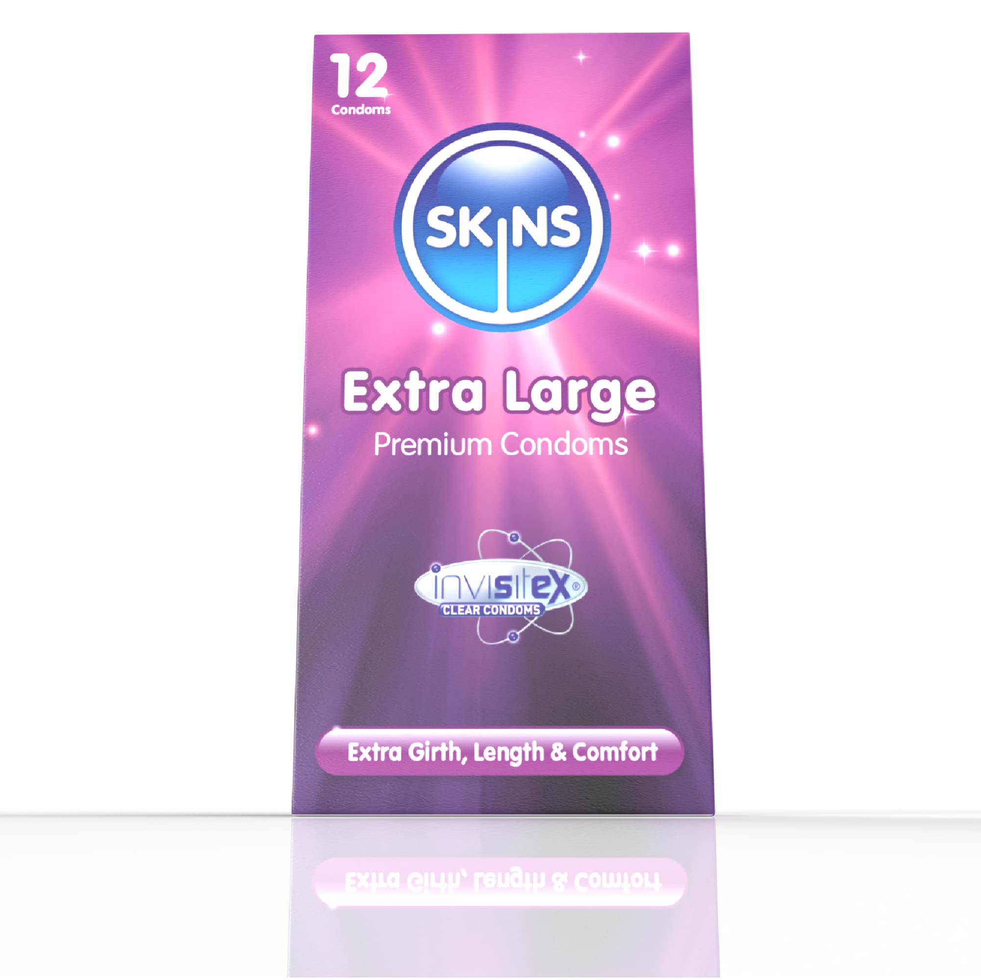 SKINSExtra Large XL Condoms – Natural Latex Extra Large Condom; pre lubed for Comfort – 12 Pack