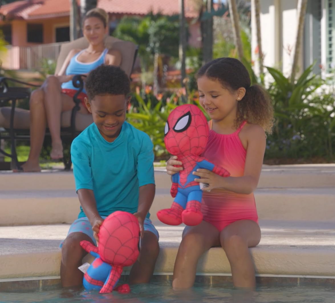 Aqua Pals Marvel Spider-Man Plush Water Toy for Kids Ages 2+ with AquaDry™ Technology, Washable Plush Doll Toy for Pool and Bathtub, Medium, Red/Blue