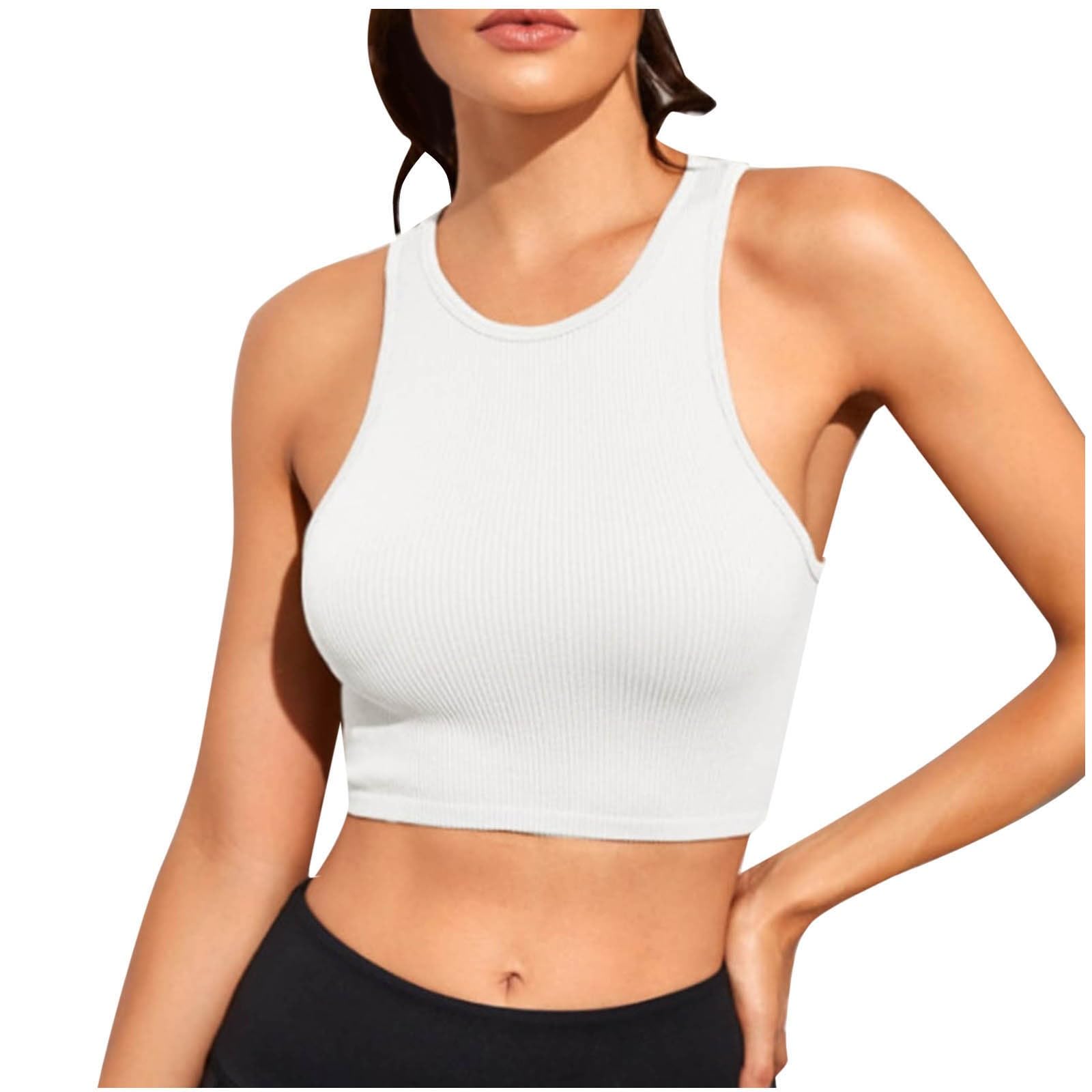 Womens Racerback Tank Top Crew Neck Basic Ribbed Crop Tops 2025 Trendy Summer Sleeveless Workout Shirts
