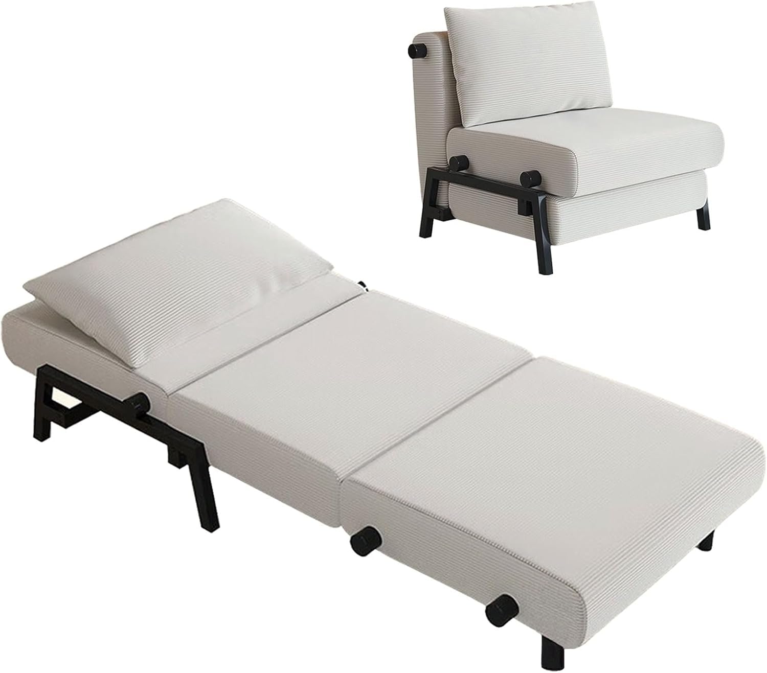 Generisch Schlafsofa Klappbar, 1-Sitzer Sofa mit Schlaffunktion, Kordsamt | Wandelbarer Schlafcouch mit Kissen, Metallrahmen, Einzelsessel für Kleine Wohnzimmer Schlafzimmer Gästezimmer