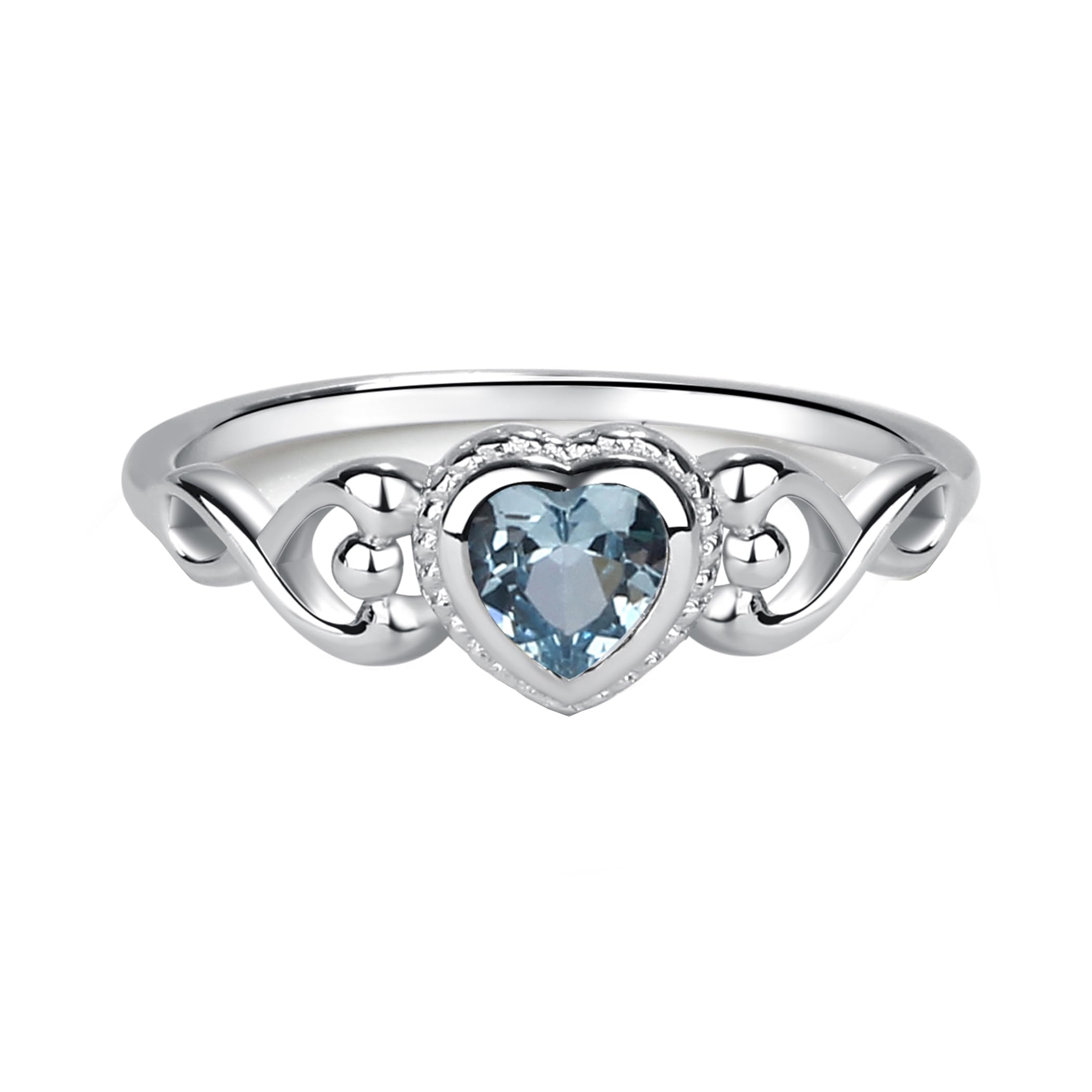 Precious Pieces 925 Sterling Silver Simulated CZ Birthstone Baby Ring with Heart for little girls, Kids and Toddlers