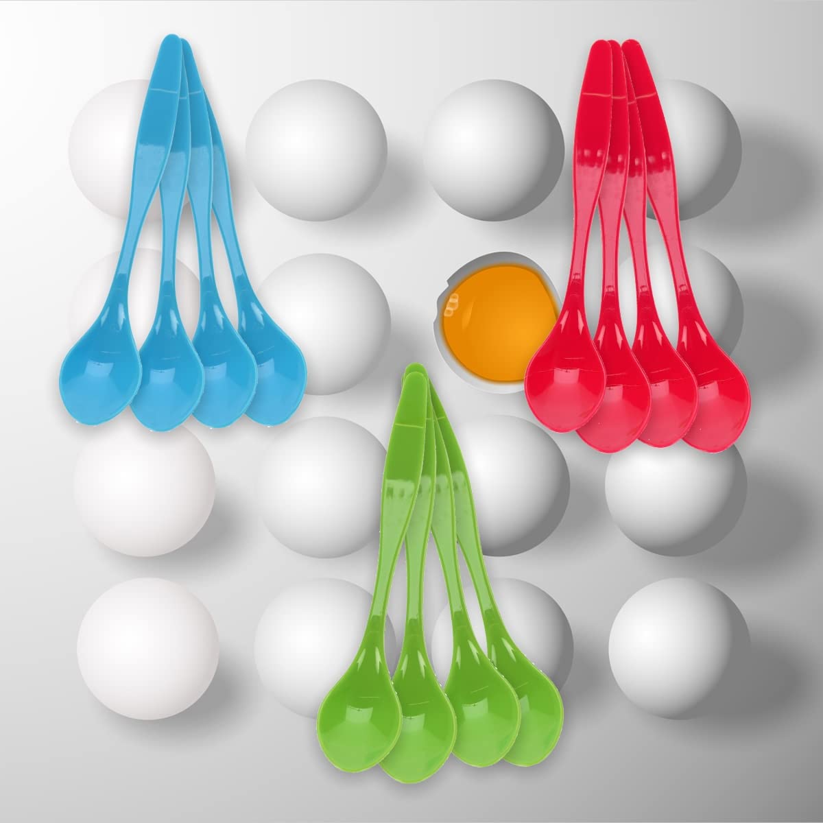 Cuillères à Œuf MIJOMA Lot De 12 - Plastique Alimentaire, 14cm, Multicolores, Réutilisables