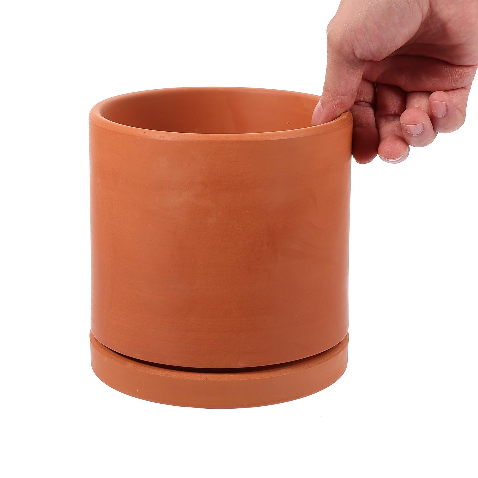 TOYANDONA Maceta de Barro Cilíndrica Naranja para Suculentas con Diseño Transpirable y Autorriego, Adecuado para Jardinería y Plantas de Exterior