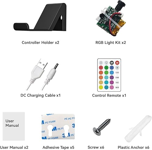 Miniatura 6 de 6amLifestyle - Juego de 2 soportes de pared con kit de luz RGB de 16 colores para Xbox One PS4 PS5 Switch Pro Gamepad Controller Stand Holder