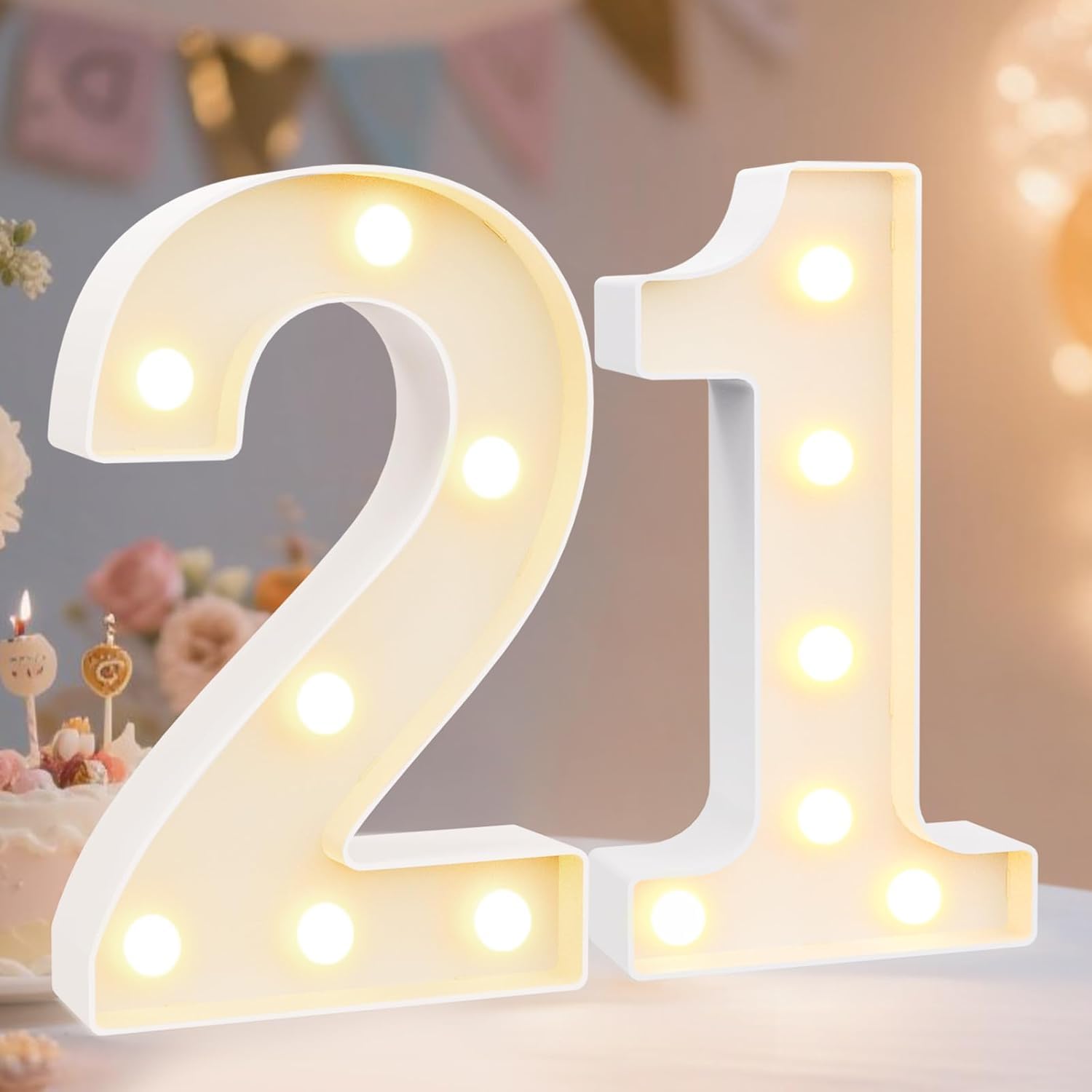 21st Birthday Decorations for Her Him, 21 Light Up Numbers for Party Table Decors,21st Birthday Gift for Women Men, Marquee Number for Wedding Anniversary Grad Home Bedroom Table Wall Party Decor