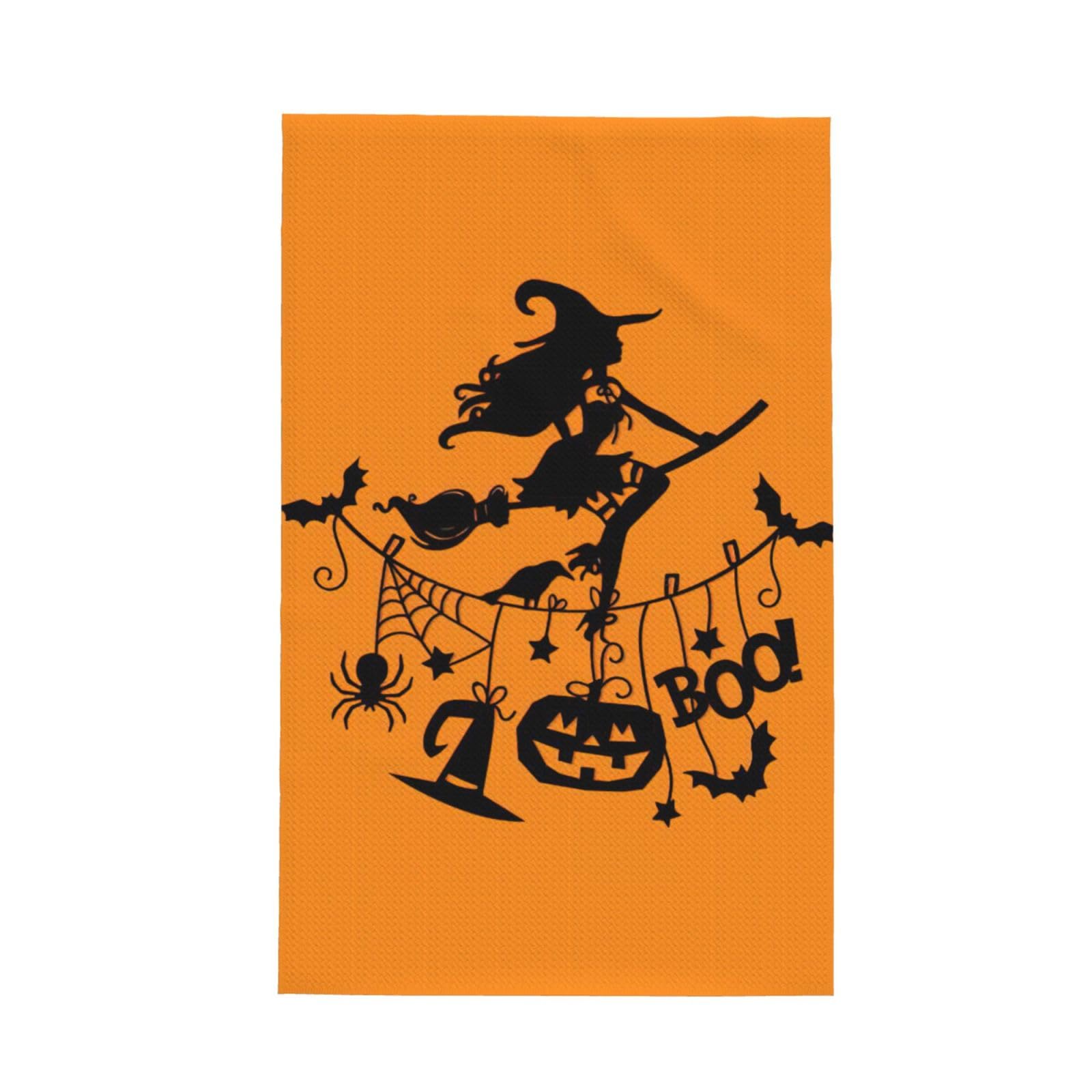 CKGODGF Halloween Witch Flying Print Absorbent Waffle Dishcloths,Kitchen Towels With Hanging Loops,Tea Towels.
