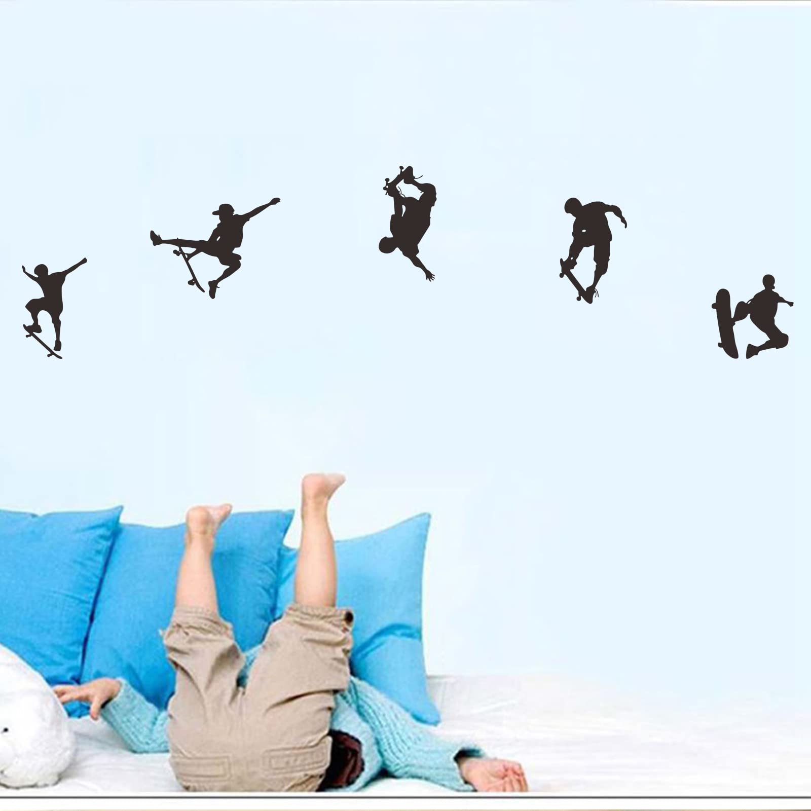 Skateboarder Skateboarding Wall Decals for Boy Girls Bedroom 5 Pcs Inspirational Wakeboarding Sport Wall Sticker Art Decor Wallpaper for Kids Playroom Living Room Skateboard Home Decoration - Image 4