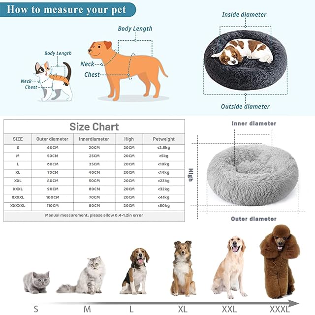 Foto 2 de 7 de Lukery Cama de Perro de Felpa Suave y cálida Donut Cama para Redonda Gato Lavable a máquina Cama para Dormir…