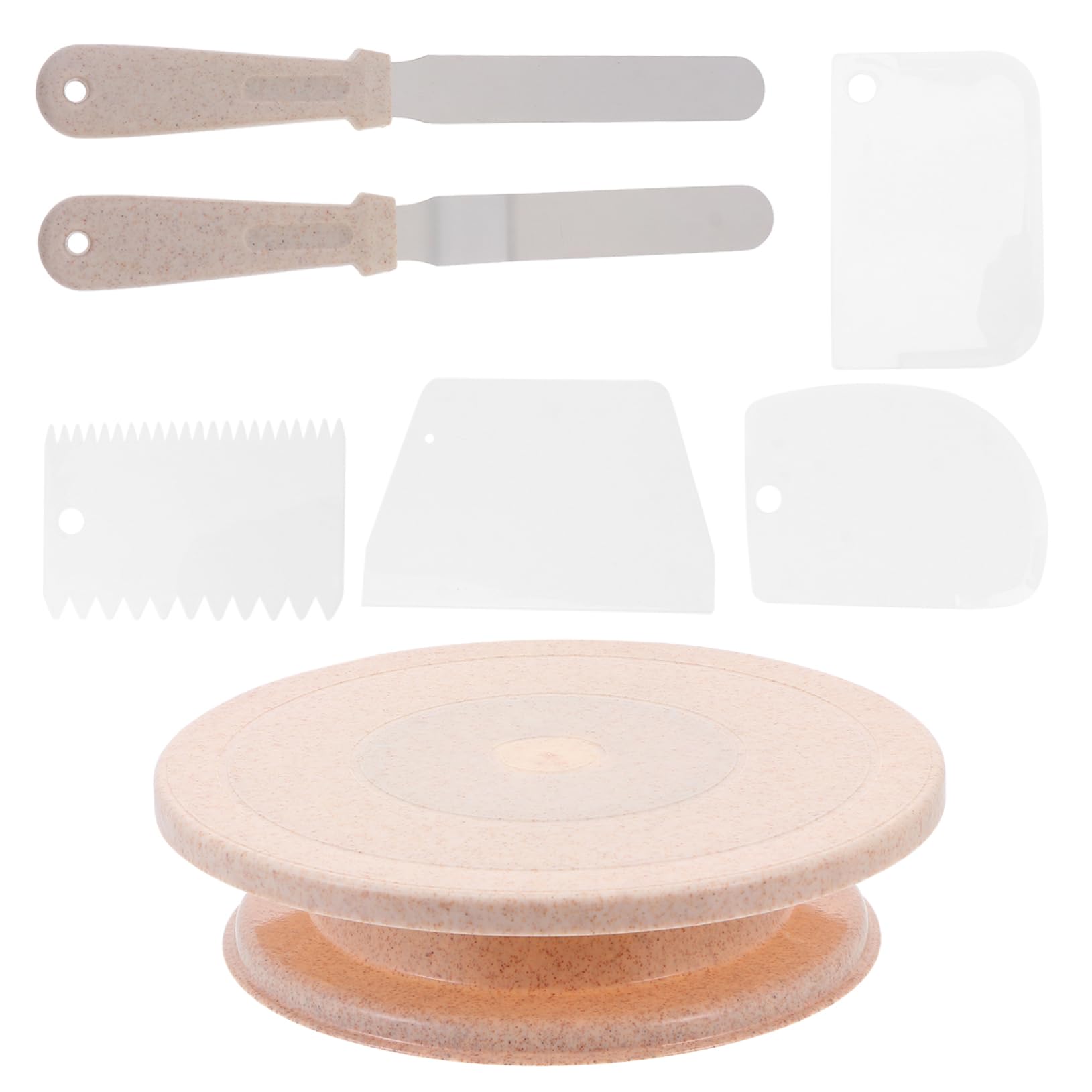 Kuchendrehteller-Set Zum Kuchenbacken Kuchendekorationstisch Und Werkzeugset Für Backzubehör Weizenfarbe Drehbares Design Für Einfache Dekoration