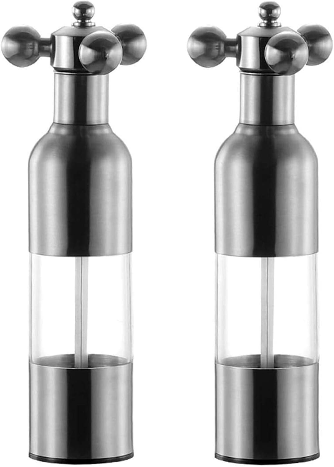 Salt and Pepper Grinder Set Pepper Grinder Refill Pepper and Salt Grinder, Manual Salt Pepper Mill and Stainless Steel Housing, Kitchen Pepper Salt Shaker with Adjustable Fineness Setting and Acrylic