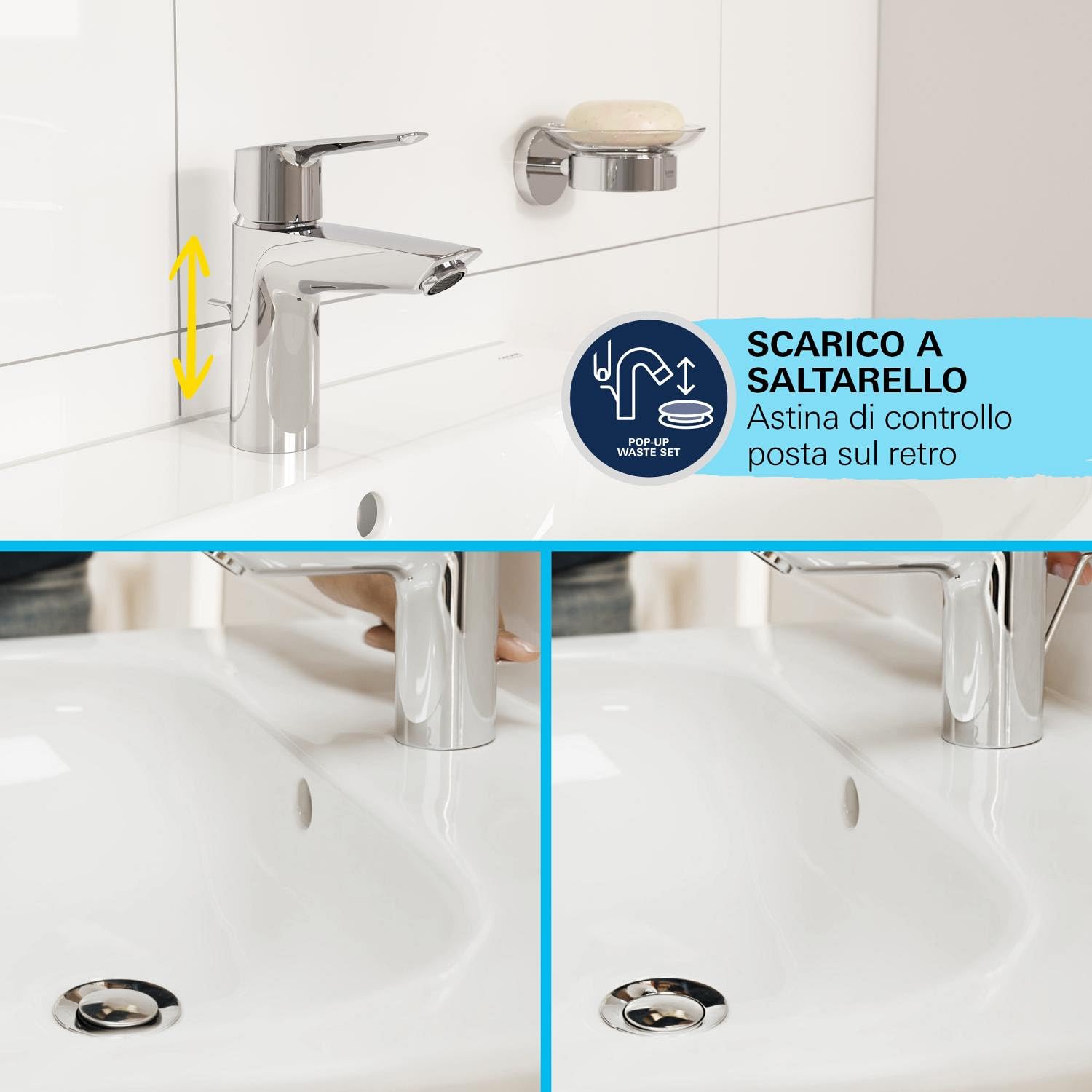 Grohe QuickFix Start - Rubinetto Miscelatore da lavabo, con sistema di scarico, installazione rapida, nero opaco 242032432