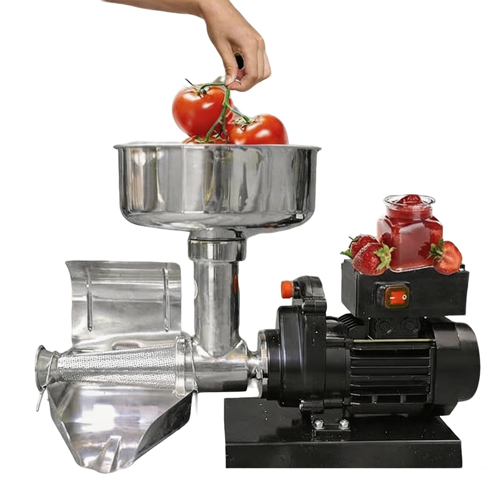 MObyat 450W Electric Tomato Squeezer, Commercial Tomato Sauce Jam Maker, Large Feeding Funnel, Anti-Splash Adjustable Trough, Multiple Heat Dissipation, for Home Canning Jam Puree