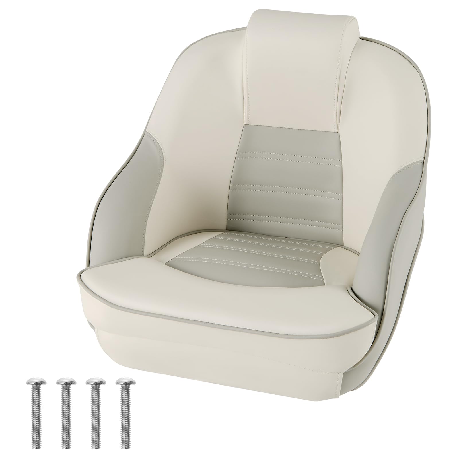COSTWAY Asiento para Capitán, Asiento para Barco Pontón con Cuero de PVC Impermeable, Acolchado de Esponja Gruesa, Respaldo Alto de 42,5 Cm, Reposabrazos Curvo, Pernos