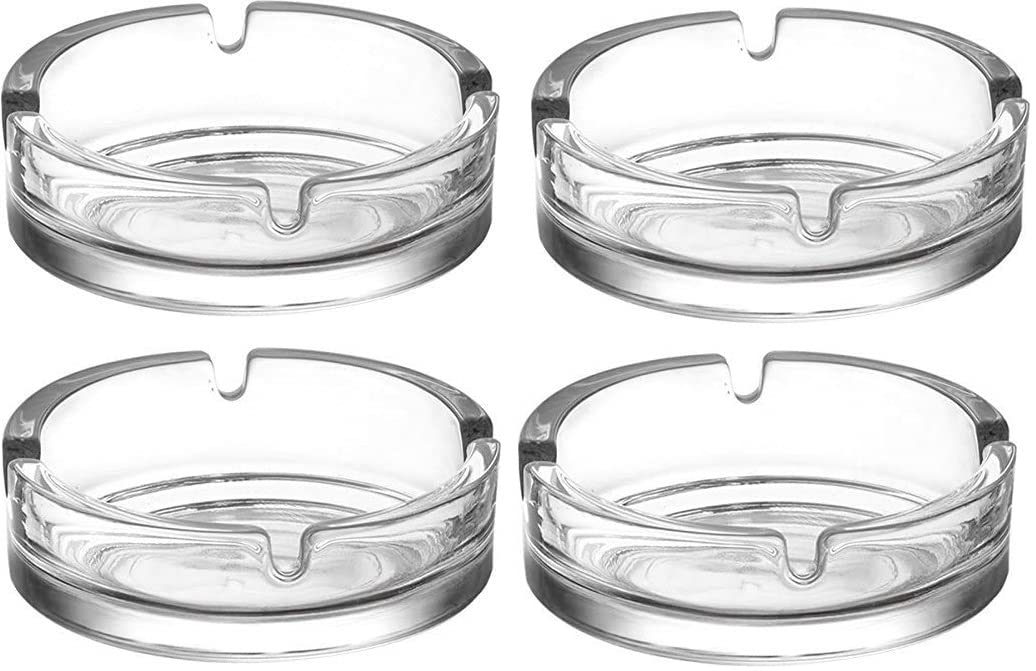 ash & roh® clear glass ashtray round cigar cigarette table top ash tray indoor outdoor home decor - set of (4)