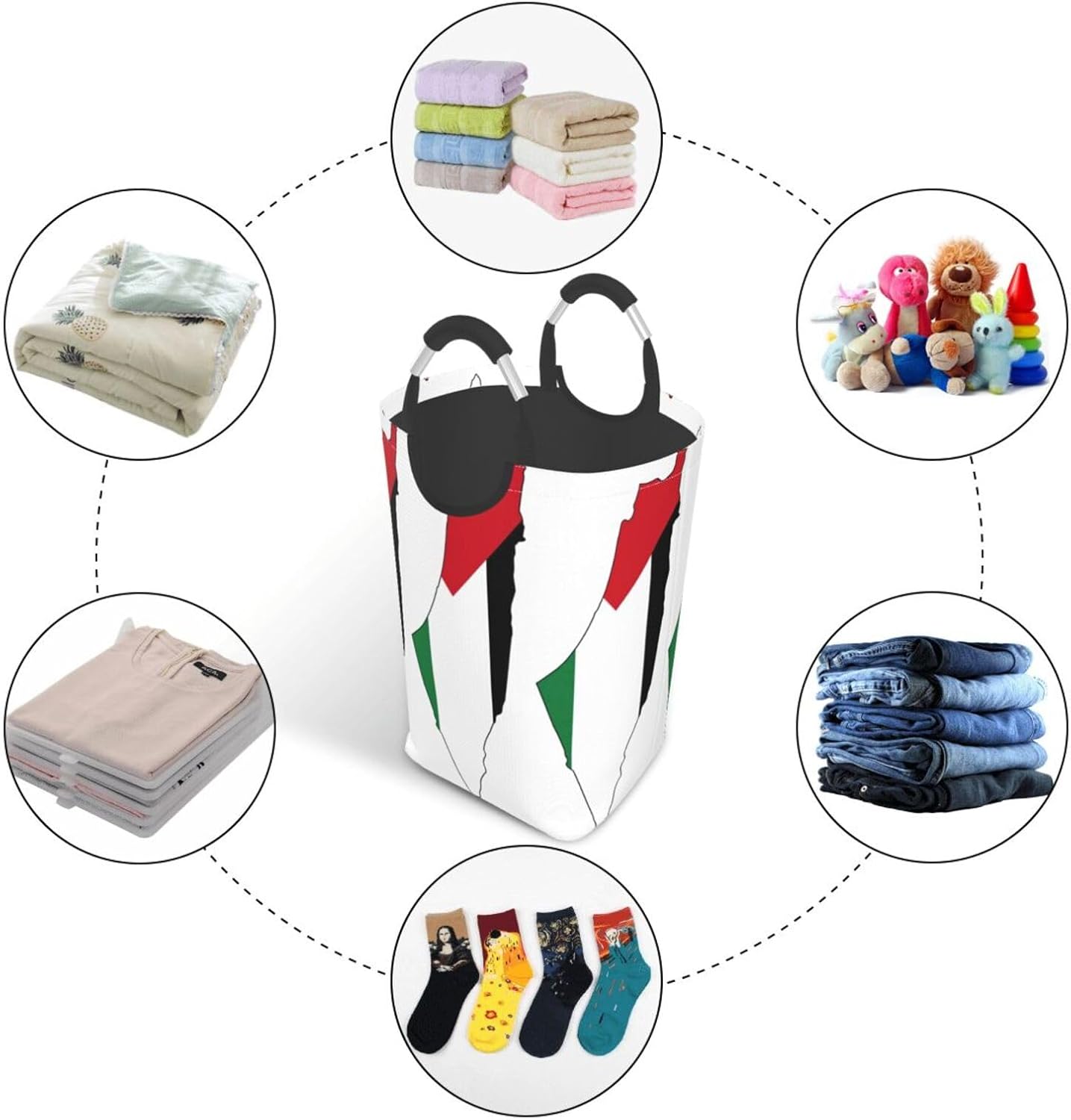 Palestine Flag Map Print Large Laundry Basket, 50l Collapsible Laundry Bag Freestanding Tall Clothes Hamper Washing Bin
