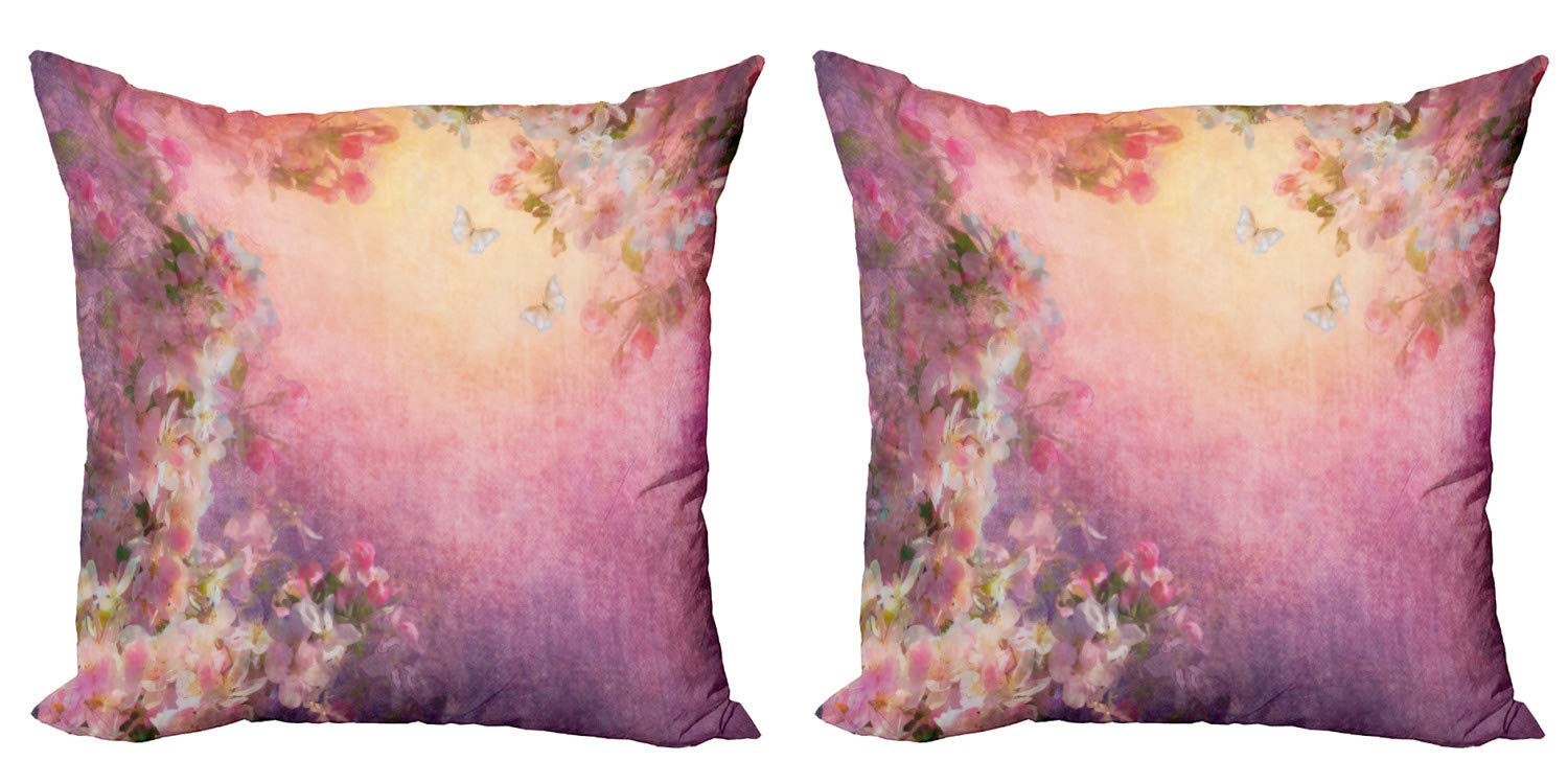 ABAKUHAUS Rosa Federe Cuscini Set di 4, Pink Blossom Inglese