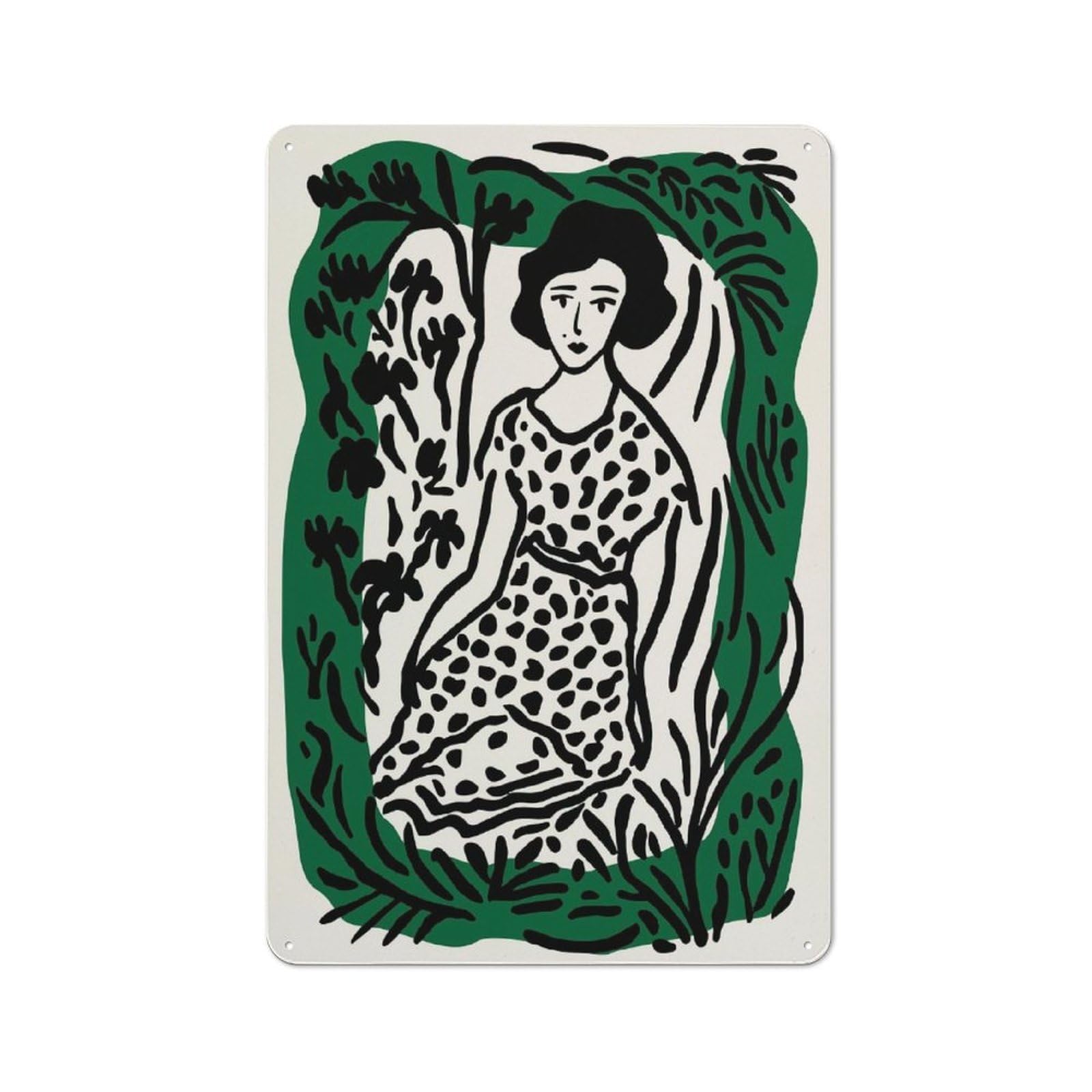 Junmoney Style-14 Tin Wall Plaque 30X20cm With Woman In The Garden For Hallway Wall, A Decorative Metal Sign For Hallways And Entrance Areas