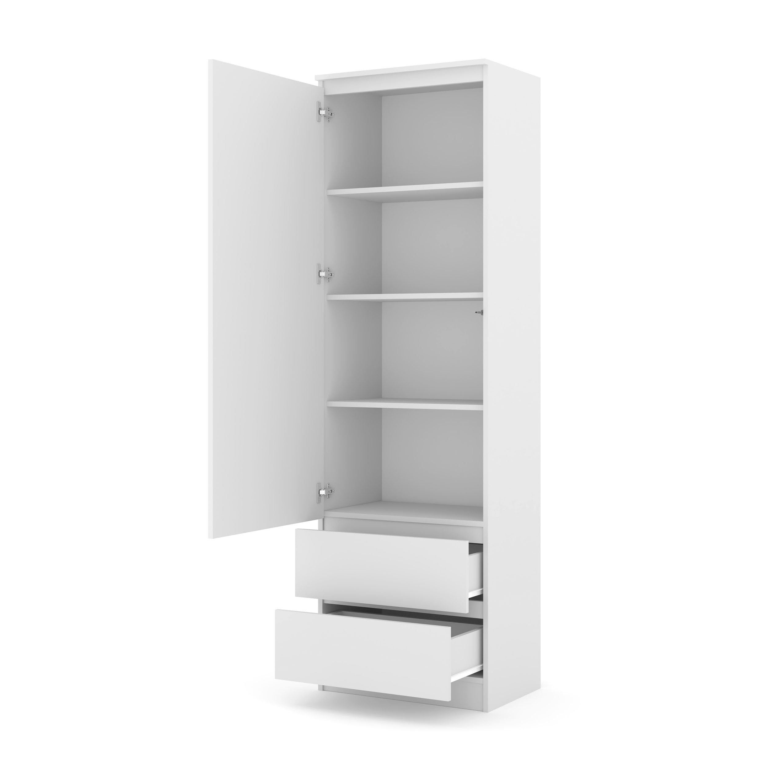 Homlando Mehrzweckschrank, Kleiderschrank Maja 60 cm mit Schubladen, schmales Aktenregal für Wohnzimmer & Büro, Moderne Aufbewahrung mit Tür, minimalistisches Design, (Weiß Matt)