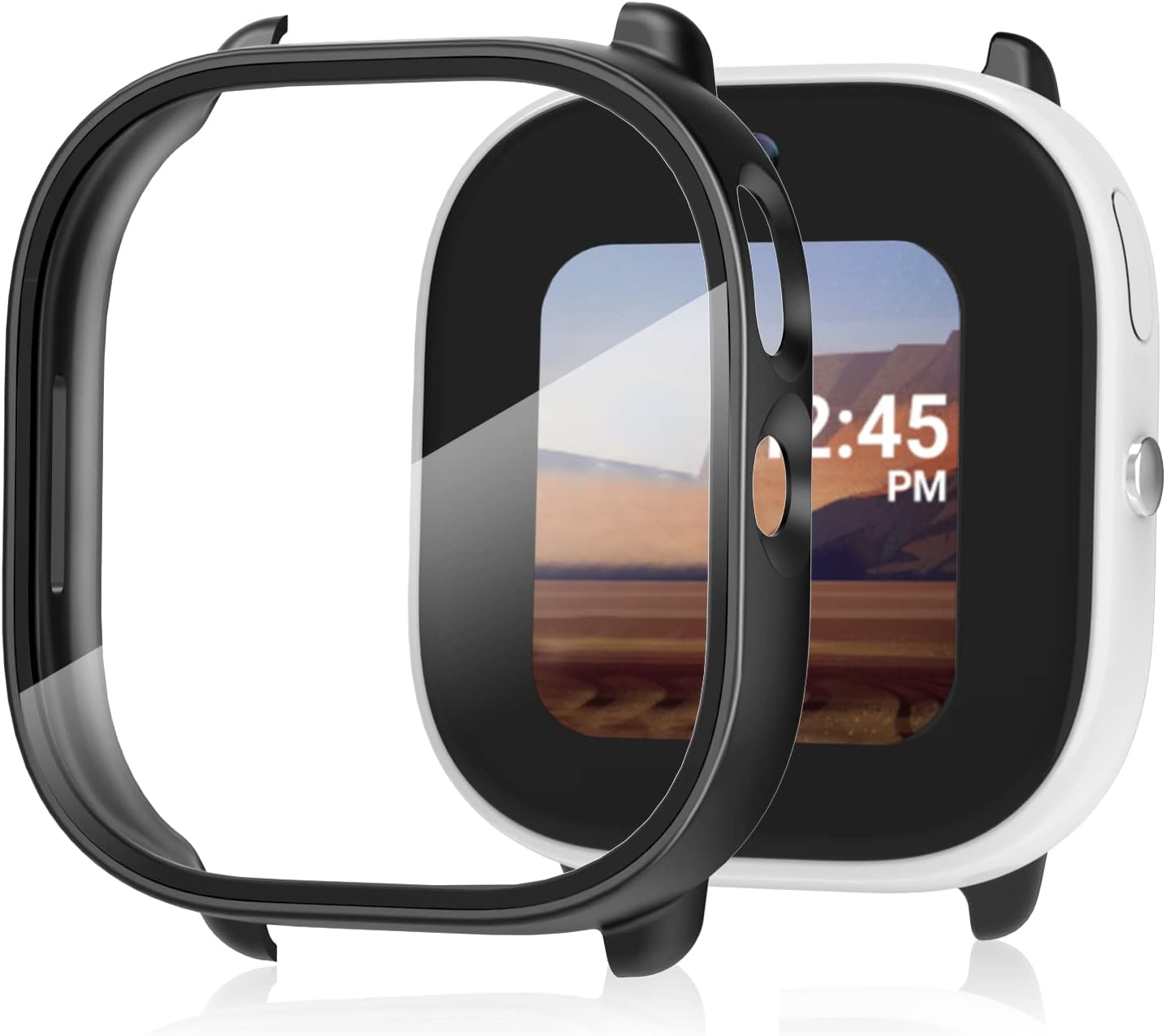Polyjoy Screen Protector Compatible with Verizon Gizmo Watch Disney Edition Kids Smartwatch, Full Coverage PC Hard Case with Tempered Glass - Black