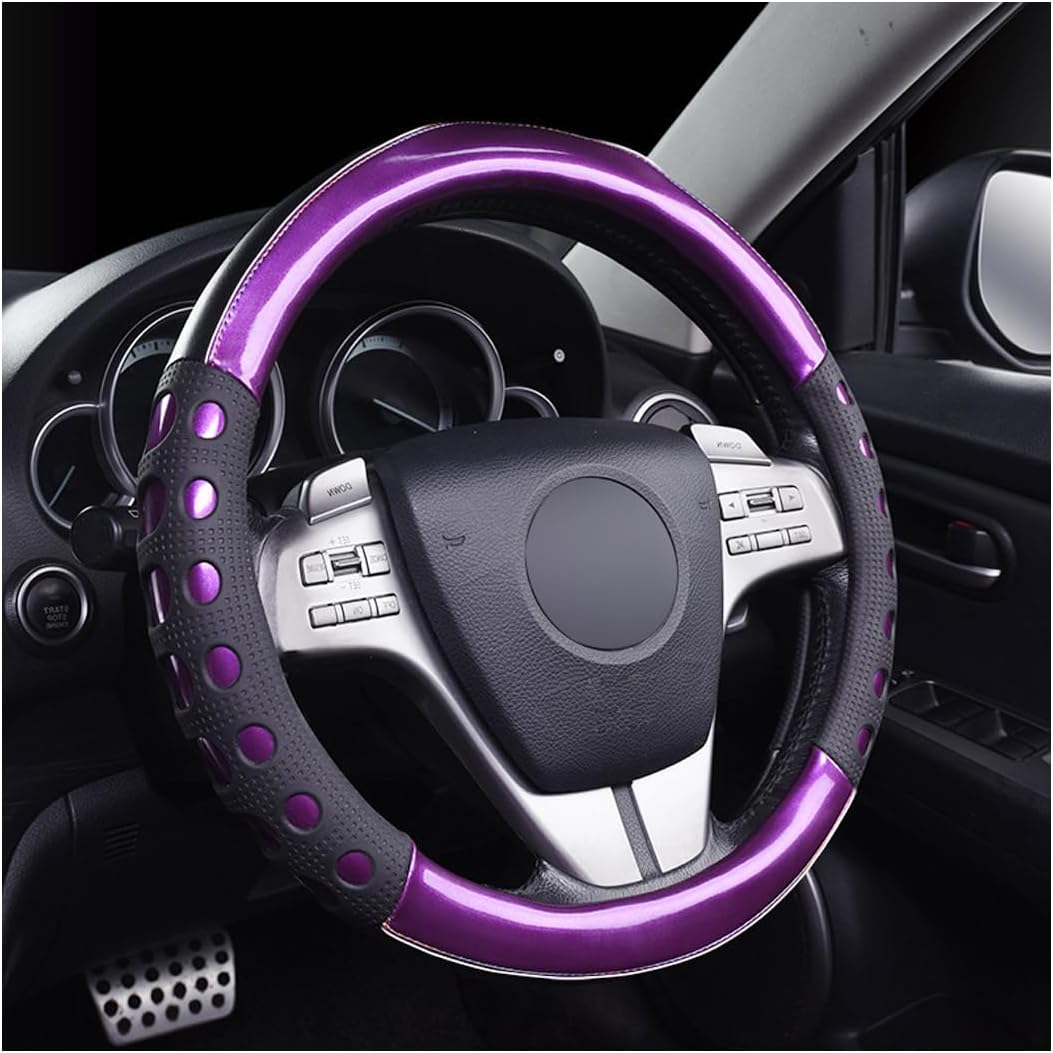 JNNJ Car Steering Wheel Cover, Steering Wheel Cover Laser Brushed Leather, Breathable Non-Slip Steering Wheel Cover, Fashion Universal Car Steering Wheel Cover, Car Accessories for Car, Van (Purple)