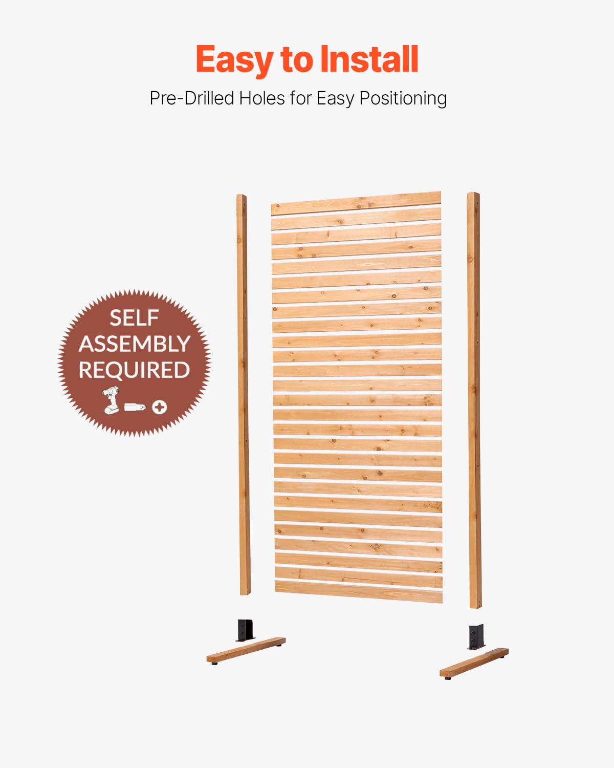 VEVOR Drewniana ochrona przed wzrokiem, 91 cm szer. x 193 cm wys., wolnostojący panel prywatności z drewna, ze stojakiem, dekoracyjna osłona prywatności na taras, na balkon, patio, trawnik, ogród