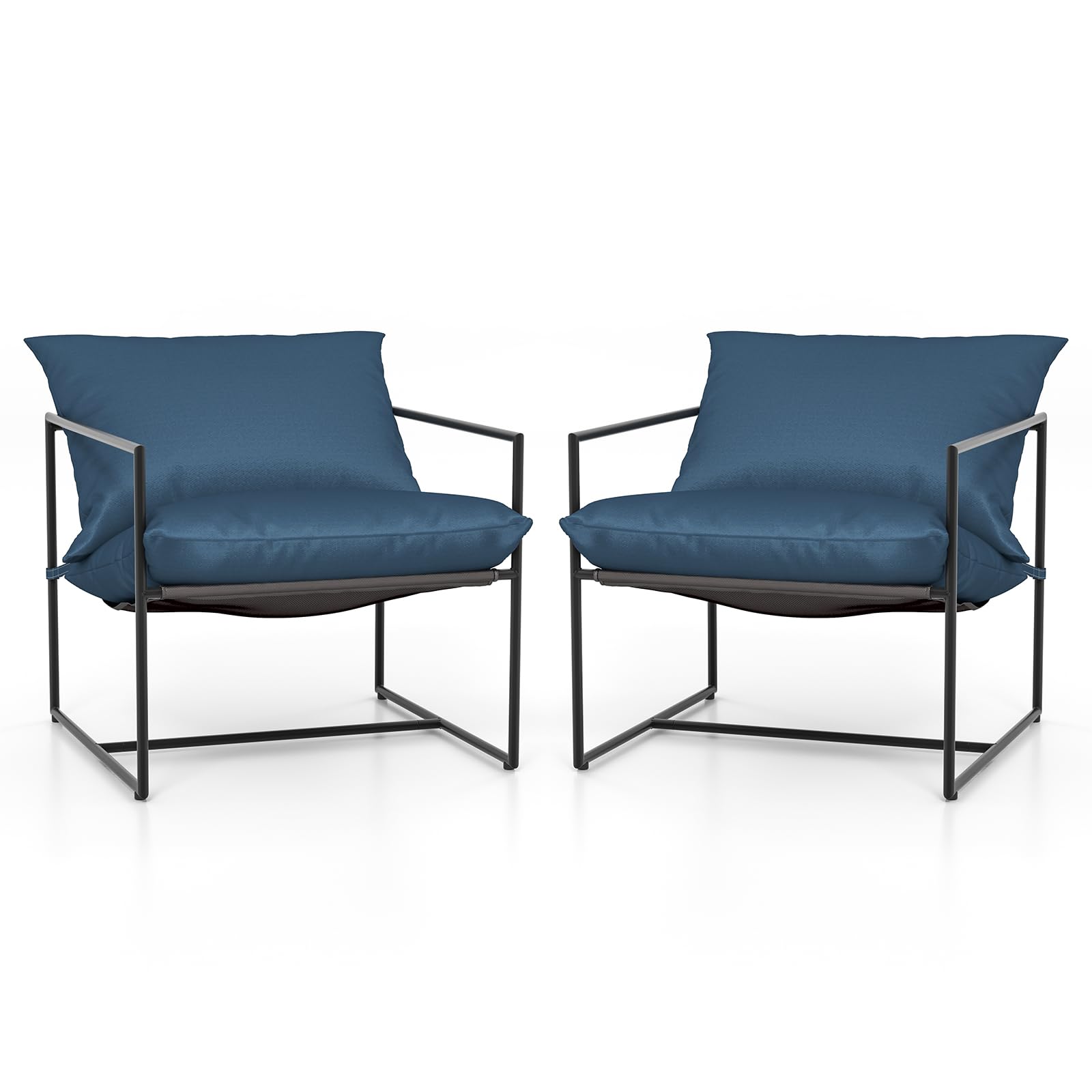 Tangkula Sling Accent Chair, Indoor Outdoor Leisure Chair with Seat & Back Cushions, Weatherproof Seat Fabric & Sturdy Metal Frame, Modern Ergonomic