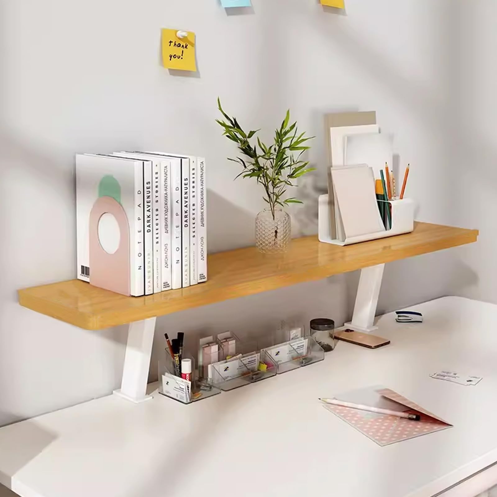 Ripiano per scrivania con Morsetto e Supporto per impieghi gravosi per Accessori da Gioco e da Ufficio, Supporto ergonomico per Monitor e Stampante (Naturale)