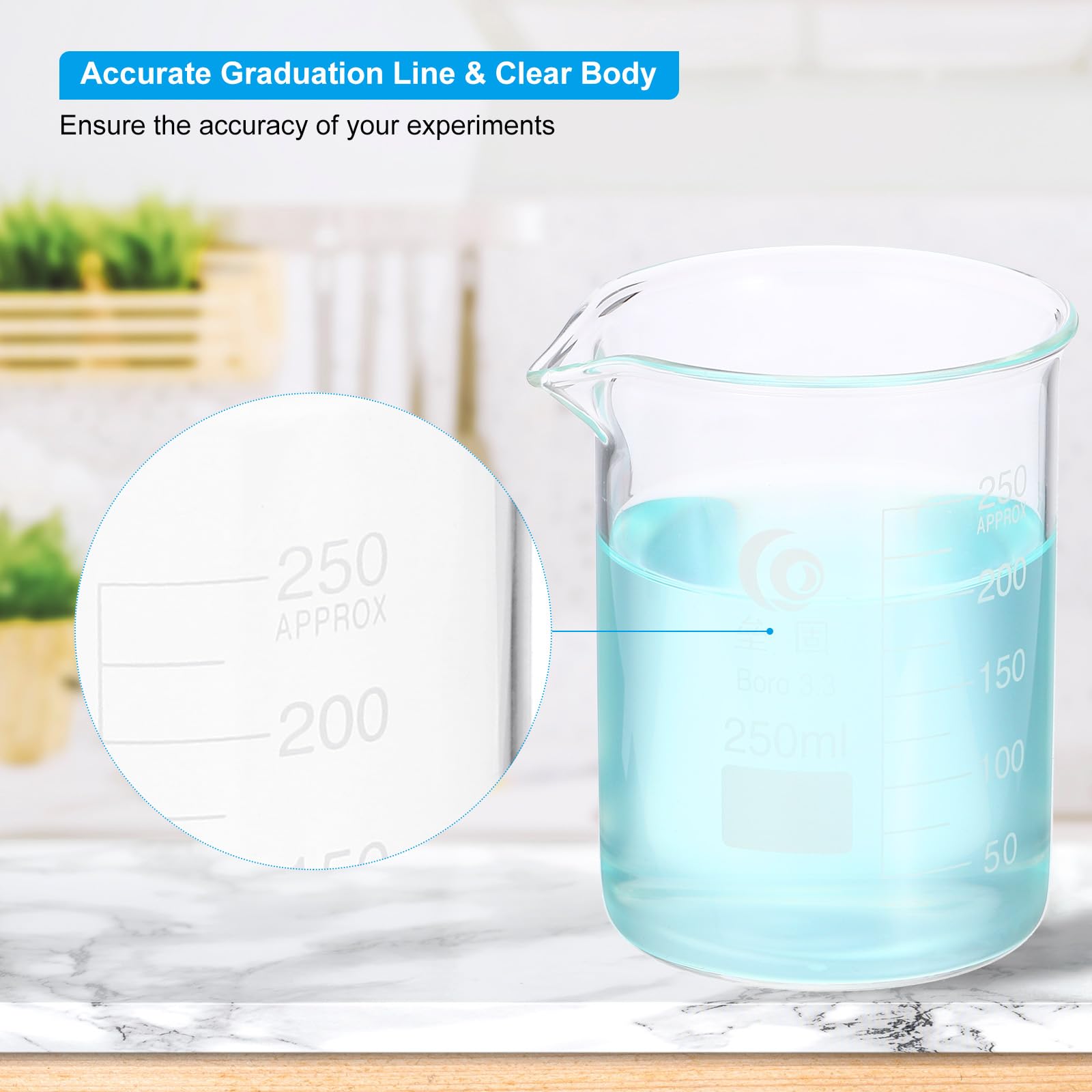 PATIKIL 250ml Vaso De Vidrio Bajo, 10Pcs 3.3 Vasos De Vidrio Borosilicato Taza De Medición Graduada Con Pico Para Experimento De Laboratorio, Cocina Y Repostería, Transparente