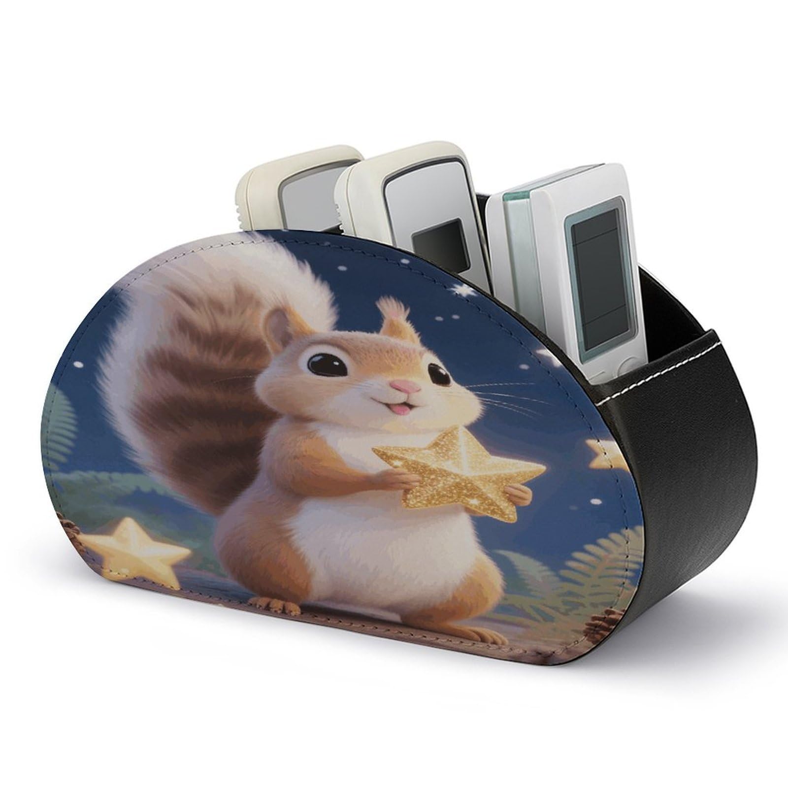 VstaDank - Squirrel Star Remote Control Holder PU Leather Multifunctional Office Organizer Brush Holder Desktop Storage with 5 Compartments Box
