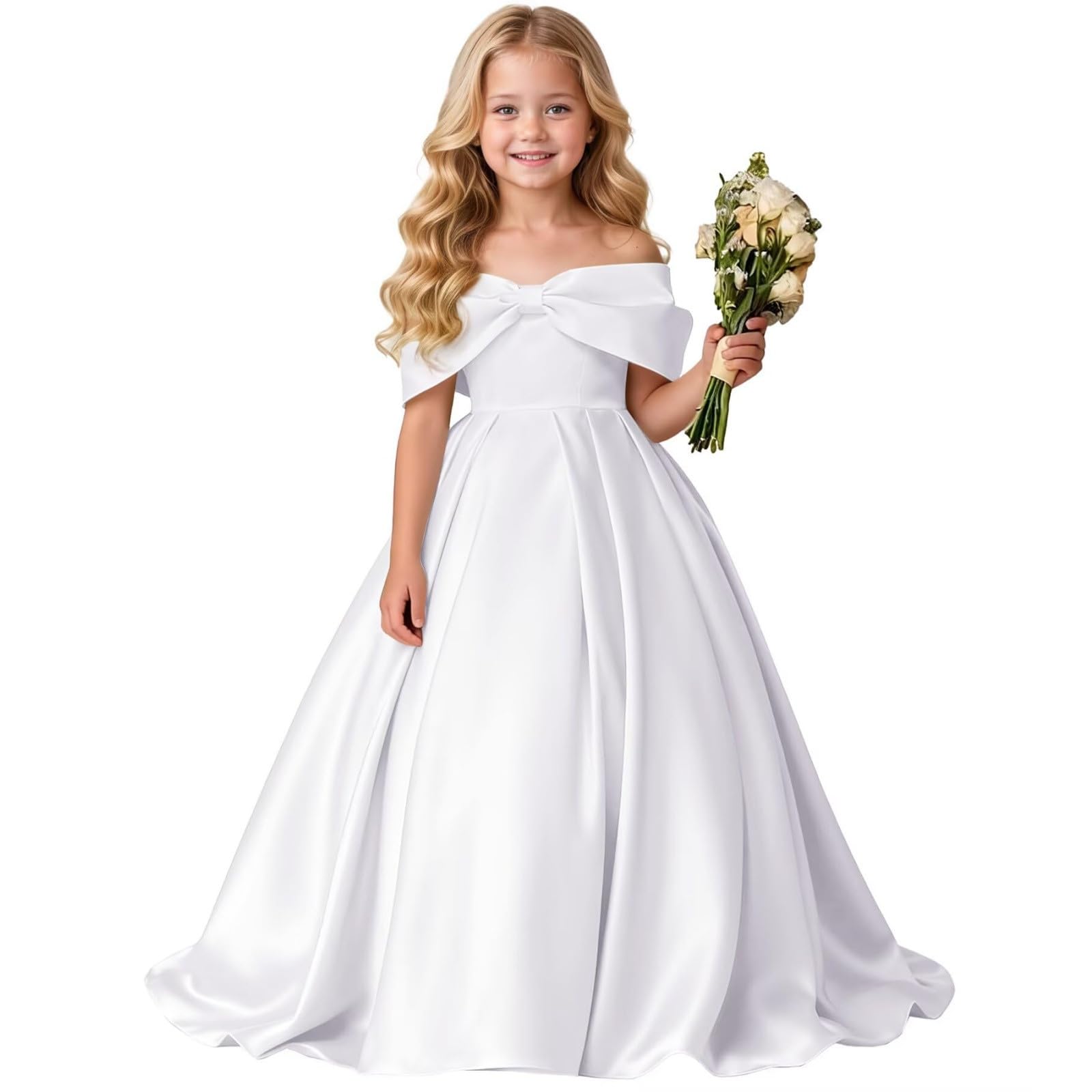 Générique Robe de soirée Longue Unie pour Filles épaules dénudées ornées d’Un Tenue élégante adaptée aux Enfants âgés de 5 à 16 Ans Parfaite pour Les activités Quotidiennes et Loisirs
