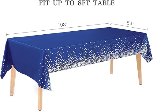 Miniatura 2 de 4 Empaques Mantel de plástico azul y dorado, 54 x 108 pulgadas, mantel rectangular desechable con lunares para fiestas, adecuado para decoración de
