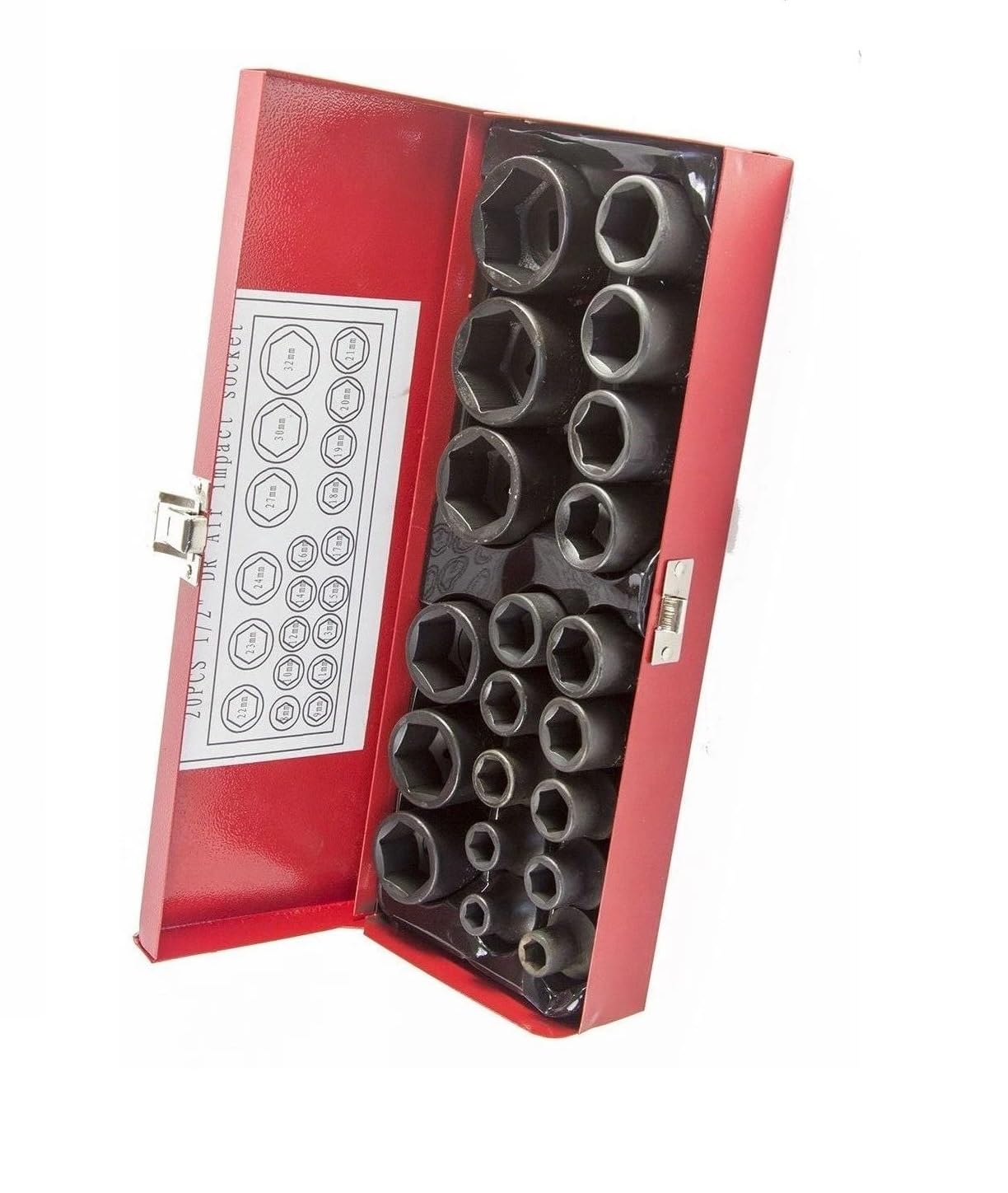Topolenashop Bussole Boccole Per Pistola Avvitatore Pneumatico Set Kit 20 PZ Da 1/2" 8-32MM in Valigetta di Ferro per Officina, Artigiani e Fai da Te | Bussole per Avvitatore ad Aria Compressa