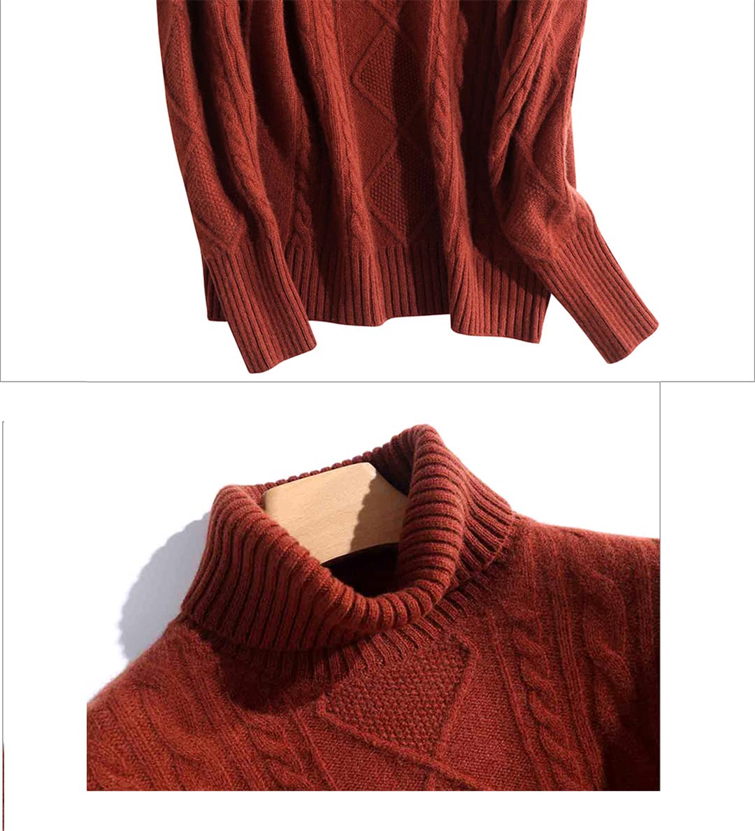 Disimlarl Maglione da donna in cashmere in lana merino calda autunno inverno maglione, Marrone chiaro, M