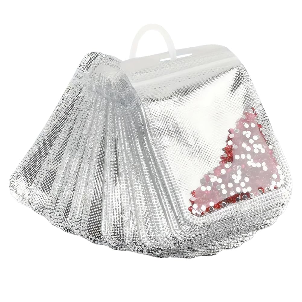 SOFPLATE 50Pcs Diamond Art Bead Bags Silver Jewellery Ziplock Bags Plastic Reusable Diamonds Painting Gem Beads Earrings Organizer Storage Pouches with Binder Ring for DIY Craft Projects Accessories