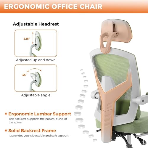 Miniatura 6 de Silla ergonómica de escritorio para computadora de oficina con almohada lumbar y reposapiés retráctil, sillones giratorios de malla con respaldo