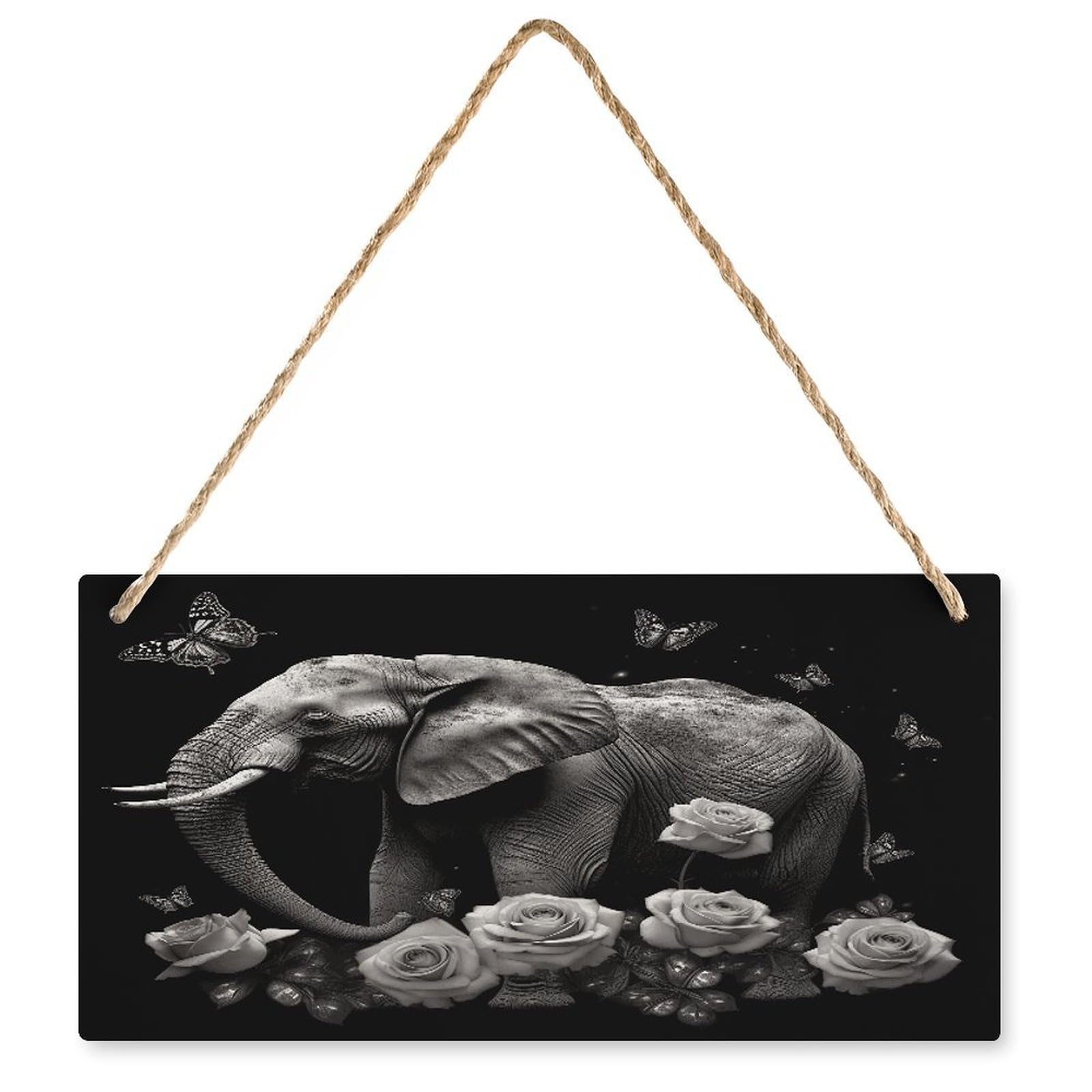 Fodpand Style Elephant And Butterfly Wall Art Wooden Hanging Sign Decor, Artwork For Wall Decoration, Funny Plaque For Bedroom Kitchen Living Room Home Decoration 9.8 X 4.9 Inch