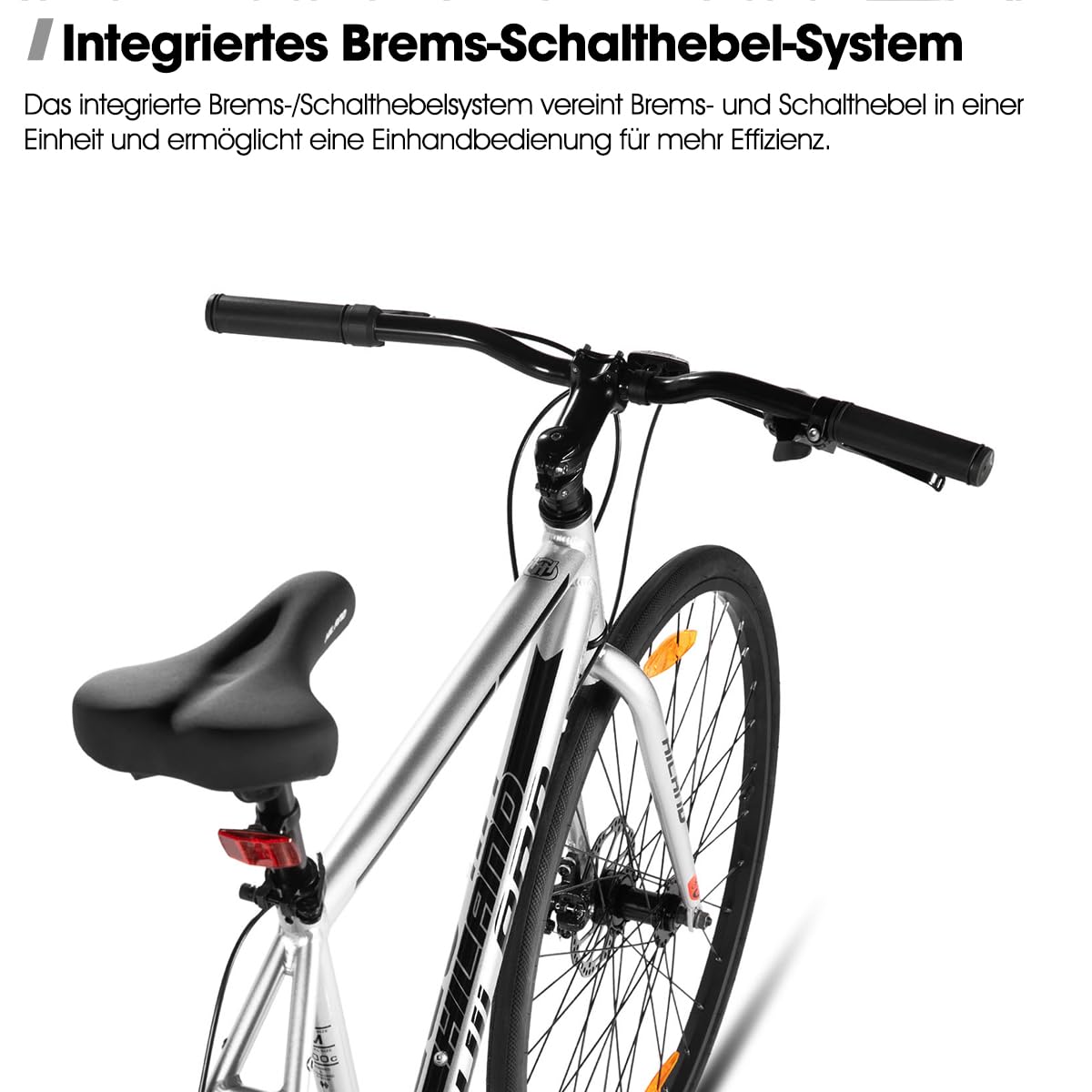 HILAND Bicicleta Trekking 28 Pulgadas para Hombre y Mujer, Cambio de 7 Velocidades, Cuadro de Aluminio 53 cm/57 cm, Frenos de Disco Mecánicos, Bicicleta Híbrida Urbana para Desplazamientos y Rutas