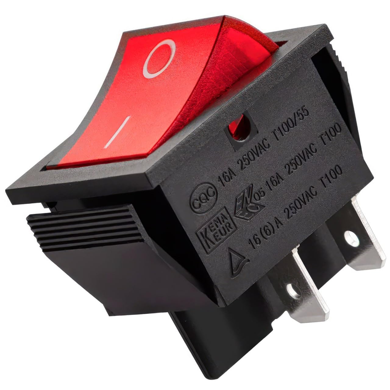 Double Pole Switch Red Luminous 250V 6A 19 x 23 mm with 4 Faston da 4,8 mm - Warranty 10 Years - MONTERAL