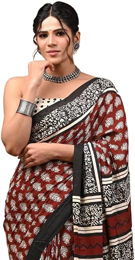Lovwear Women's Soft Cotton Saree With Blouse Piece | Printed Cotton Saree for Women (Pink Grey Patta)