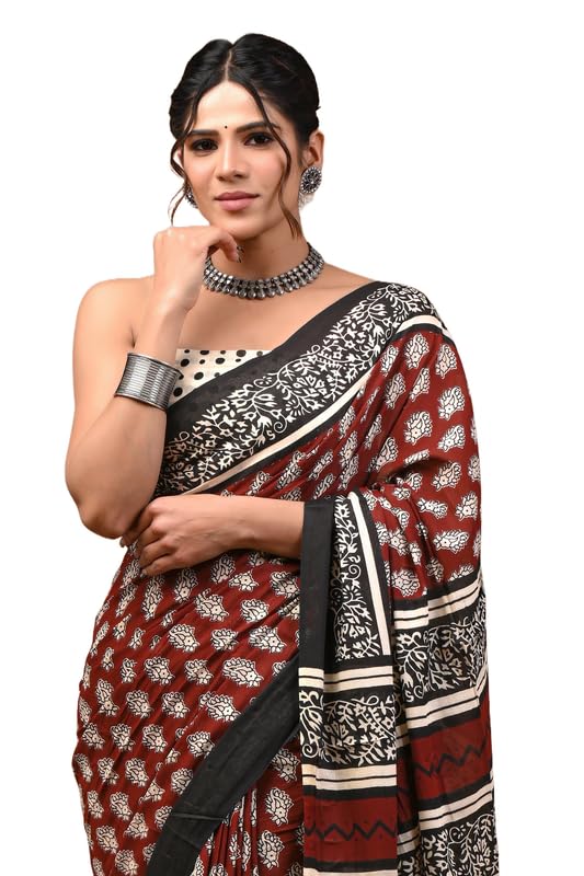 Lovwear Women's Soft Cotton Saree With Blouse Piece | Printed Cotton Saree for Women (Pink Grey Patta) - Review, Price and Buying Guide