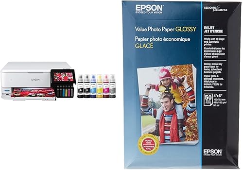Epson EcoTank Photo ET-8500 Impresora inalámbrica a color todo en uno Supertank, blanco, papel fotográfico brillante de gran valor, 4 x 6 pulgadas,