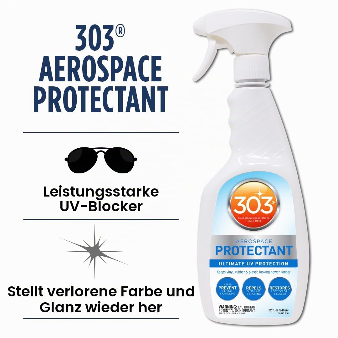 303 Aerospace Protectant – UV-Schutz für Kunststoff, Vinyl, Gummi und Leder – Mattes Finish + inkl. Nitrilhandschuhe 1, 946 ml (32 oz)