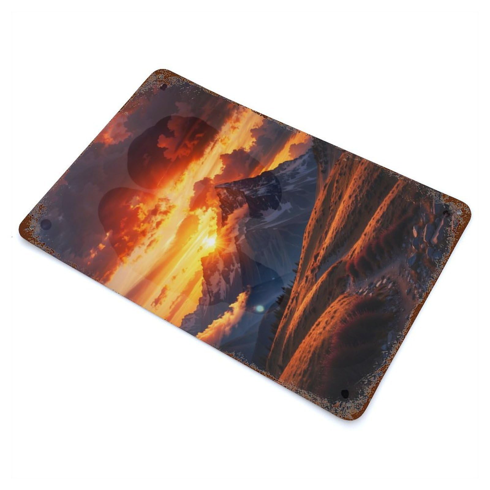 Rust Effect Majestic Sunset Rusty Metal Tin Sign 11.8"x7.9", Old School Wall Decor for Basement, Hobby Room And Garage Decor