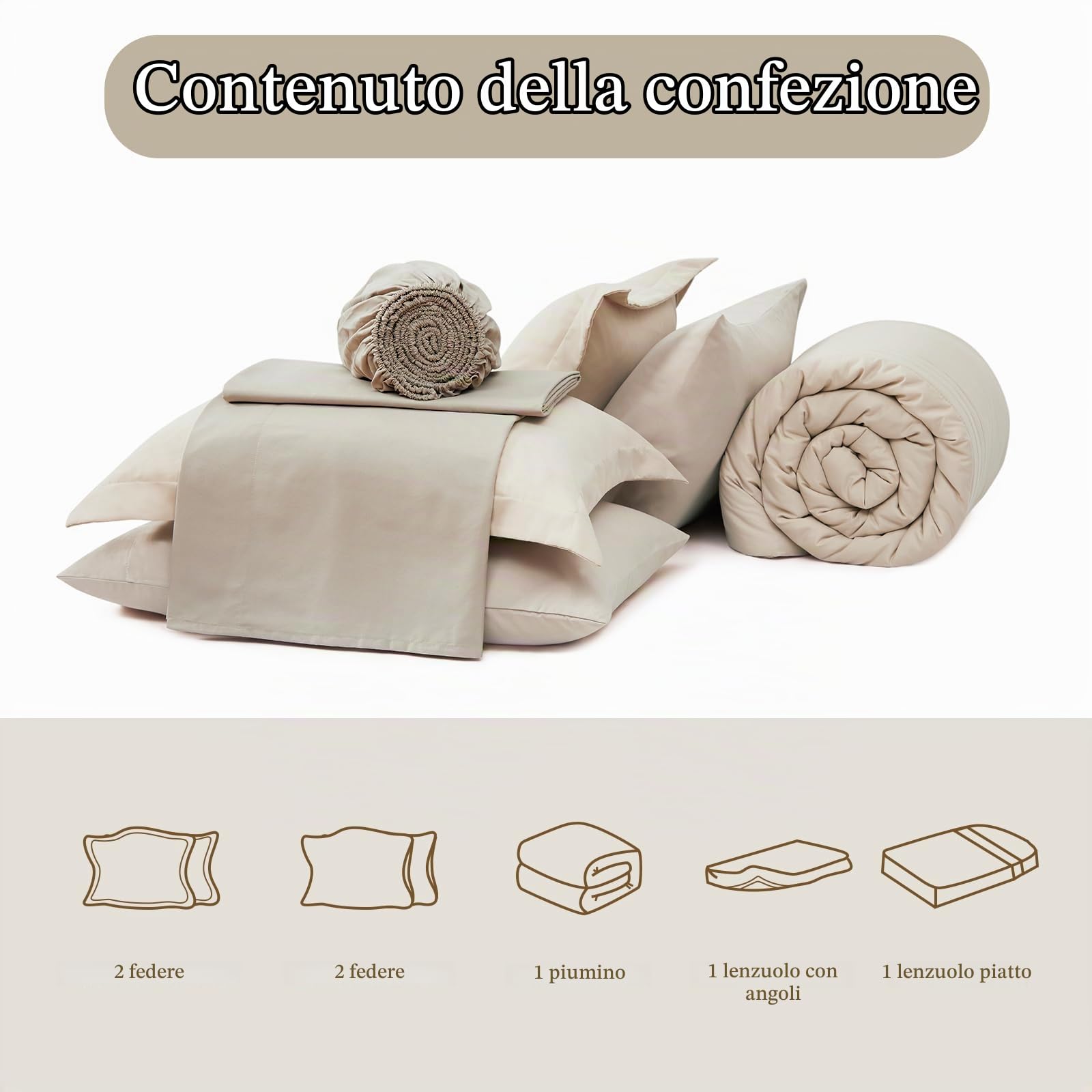 Monbix Set completo di biancheria da letto da 7 pezzi, set di biancheria da letto a grandezza naturale, caldo piumone, letto in una borsa, completo con lenzuola, federe e federe (beige albicocca, | Monbix Trapunta verticale per tutte le stagioni con lenzu