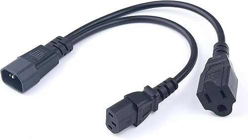 Miniatura 2 de C14 a C13+NEMA 5-15R Y Splitter Cable de enchufe de alimentación, solo C14 macho a C13+Nema 5-15R Cable adaptador divisor hembra, 11.8 in