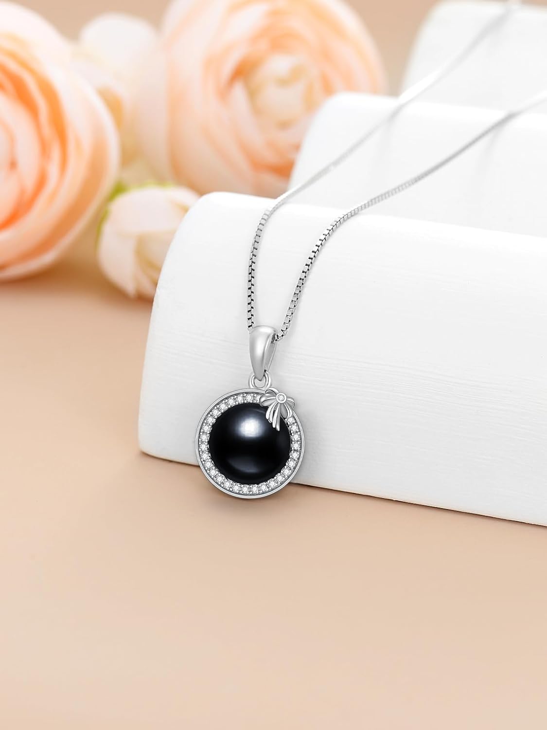 Valentine's Day gift for Women Black Pearl Necklace for Lover Sterling Silver Infinity/Clover/Swan Black Pearl Pendant Necklace Anniversary Jewelry Birthday Gifts for Women Wife Mother Grandma Her - Image 2